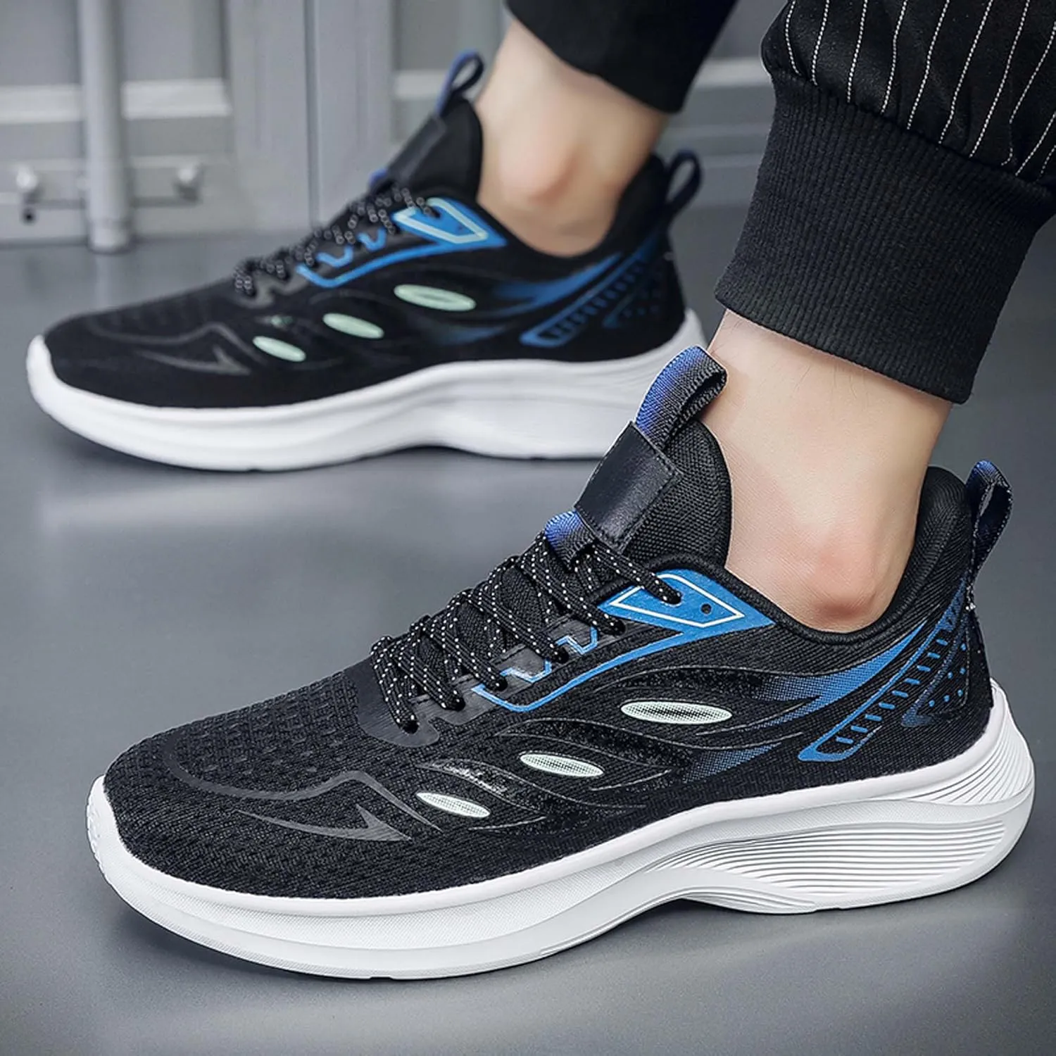 Men's Fashionable Comfortable Breathable Mesh Running Shoes, Wear-Resistant Non Slip Soft Sole Casual Walking Shoes, Men's Volleyball Shoes, Jogging Shoes, Black Tennis Shoes