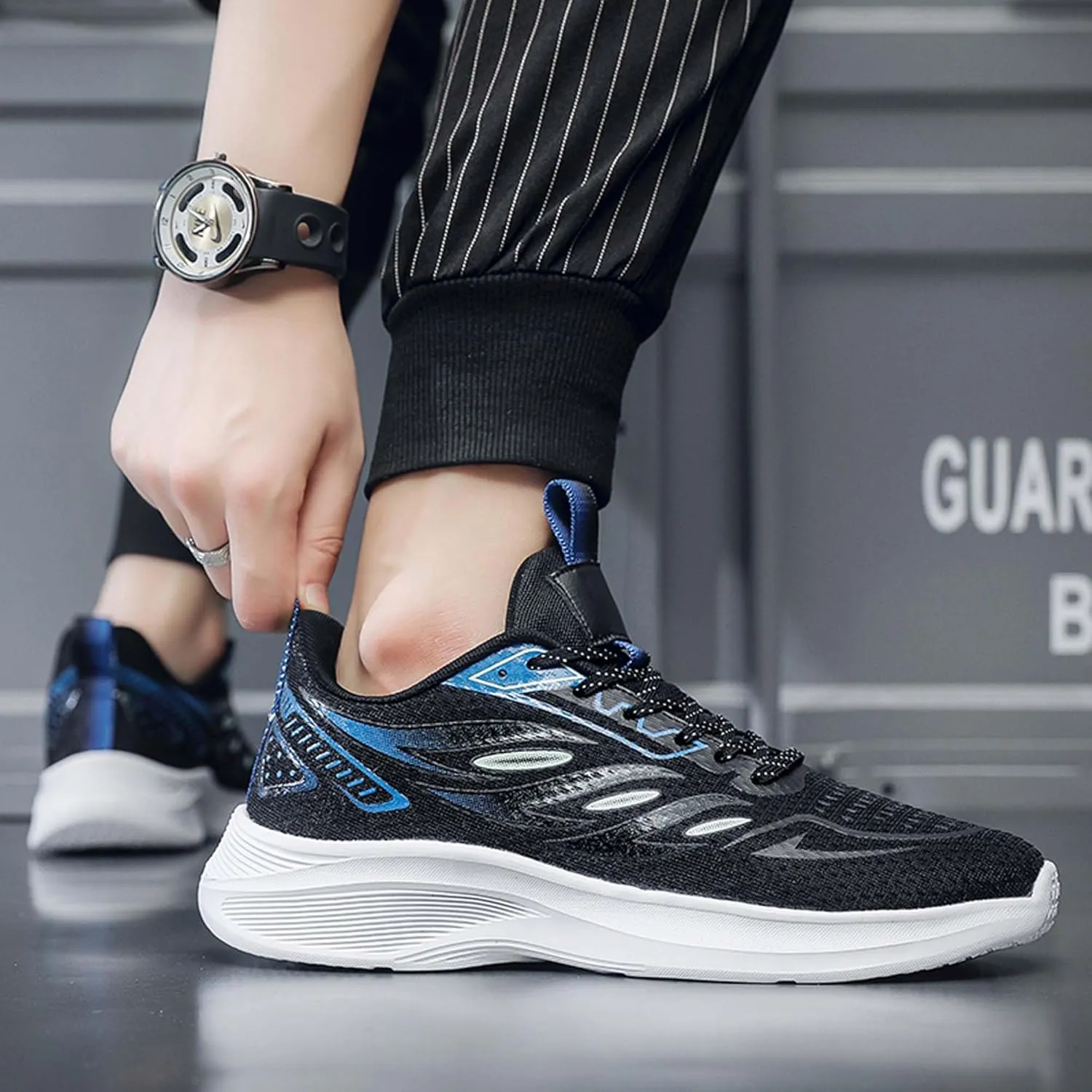 Men's Fashionable Comfortable Breathable Mesh Running Shoes, Wear-Resistant Non Slip Soft Sole Casual Walking Shoes, Men's Volleyball Shoes, Jogging Shoes, Black Tennis Shoes