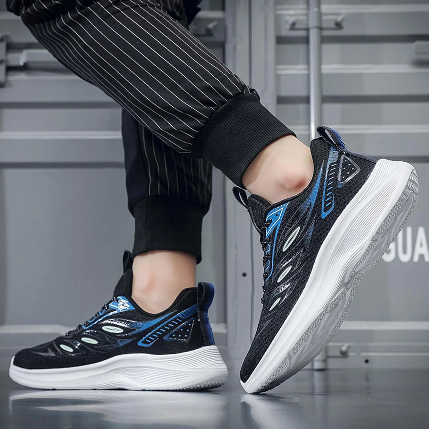 Men's Fashionable Comfortable Breathable Mesh Running Shoes, Wear-Resistant Non Slip Soft Sole Casual Walking Shoes, Men's Volleyball Shoes, Jogging Shoes, Black Tennis Shoes