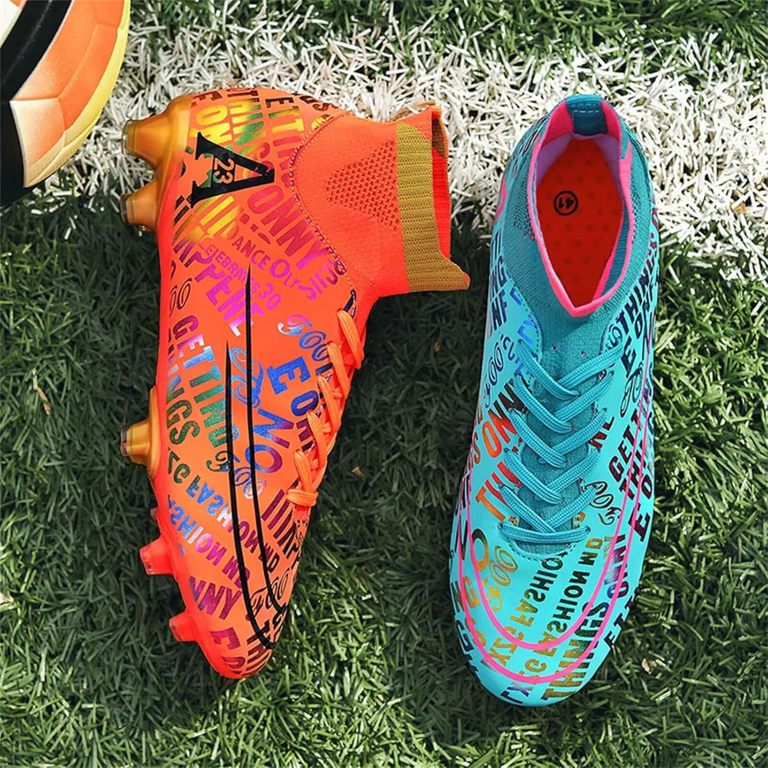 Mens High-Top Soccer Cleats, Colorful Design, Lightweight Comfortable, Sock-Style Ankle Support
