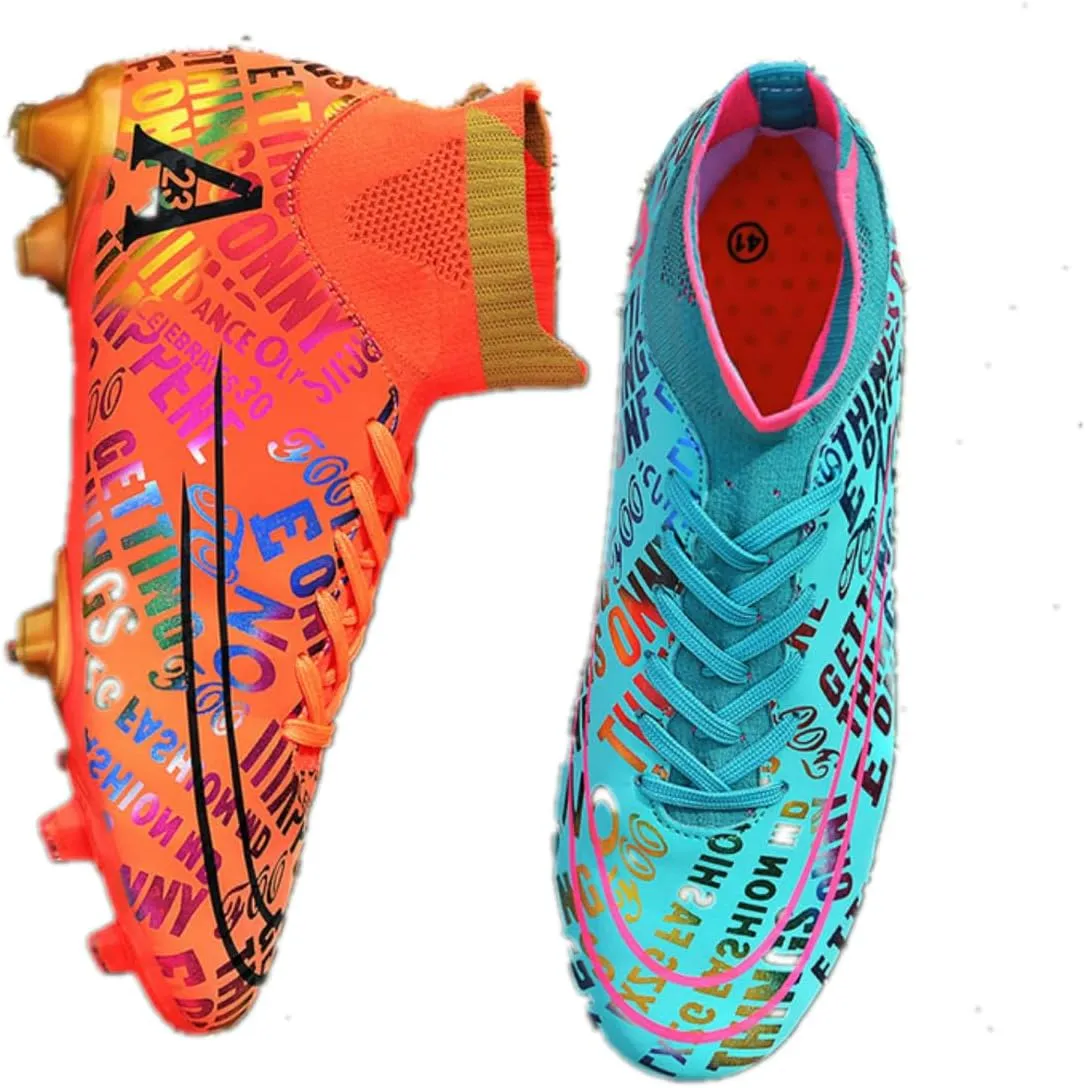 Mens High-Top Soccer Cleats, Colorful Design, Lightweight Comfortable, Sock-Style Ankle Support