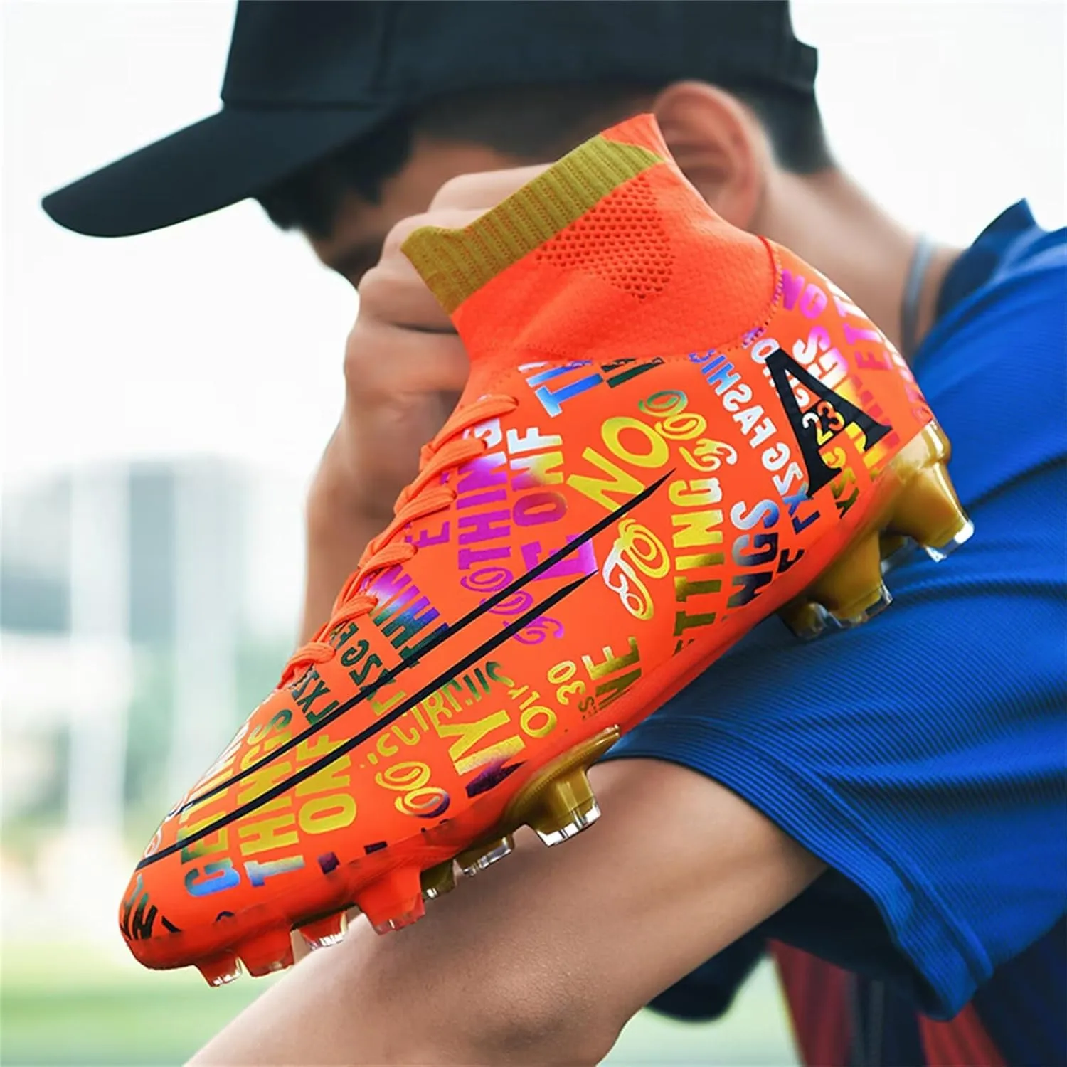 Mens High-Top Soccer Cleats, Colorful Design, Lightweight Comfortable, Sock-Style Ankle Support