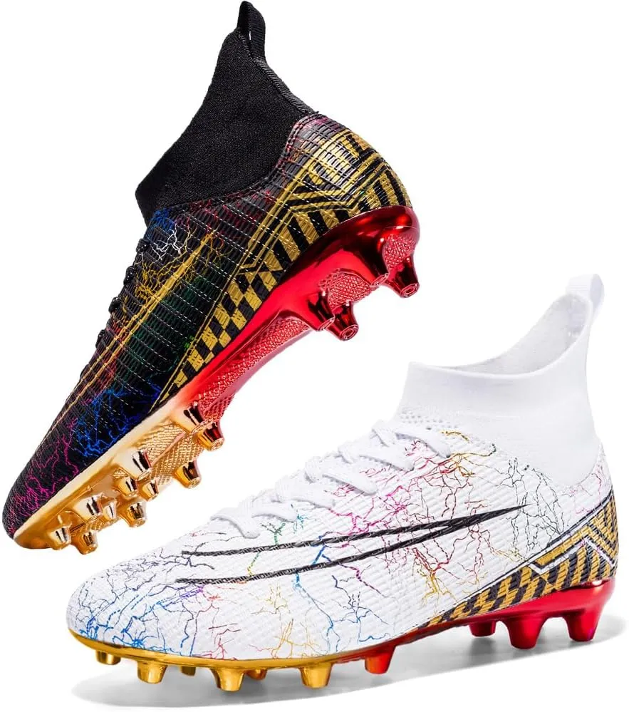 Mens High-Top Soccer Cleats for Training: Breathable Soccer Boots for Professional - Non Slip Football Shoes for Youth