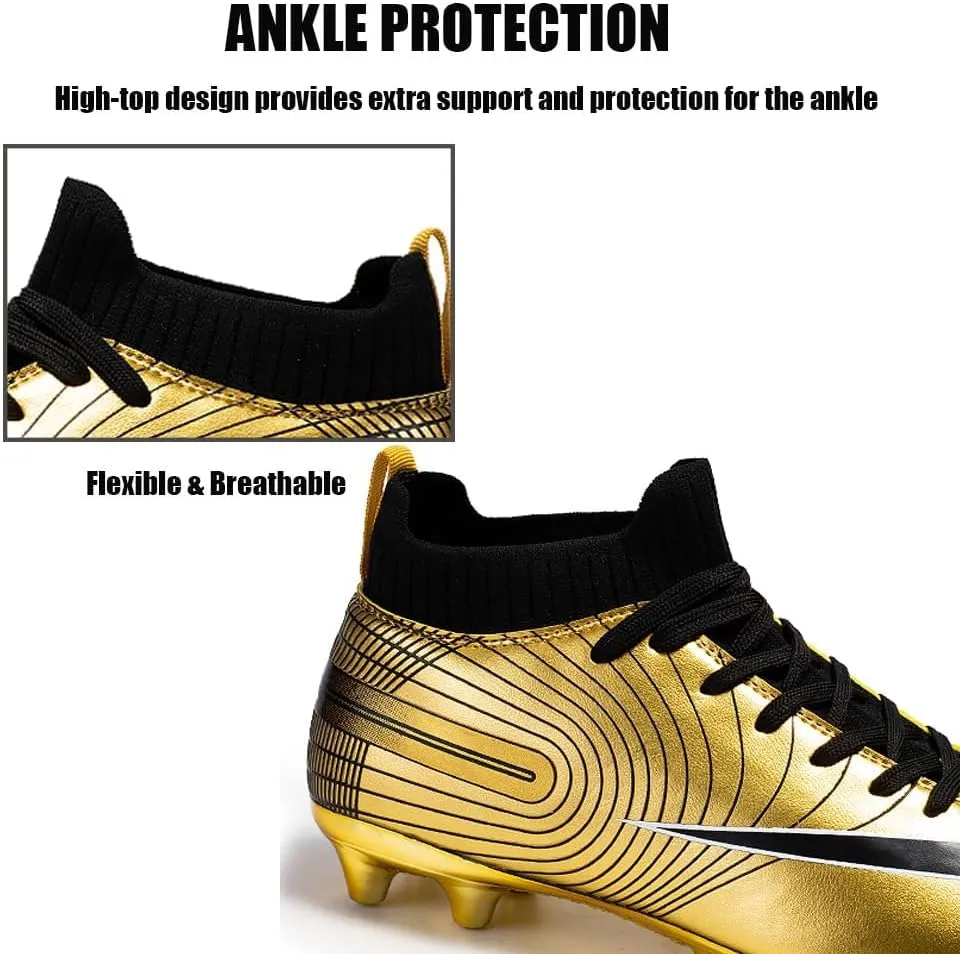 Mens High-Top Soccer Cleats for Training: Breathable Soccer Boots for Professional - Non Slip Football Shoes for Youth