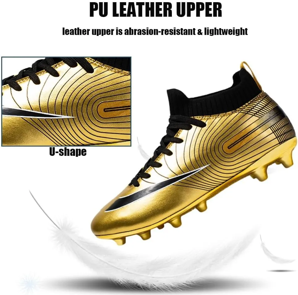 Mens High-Top Soccer Cleats for Training: Breathable Soccer Boots for Professional - Non Slip Football Shoes for Youth