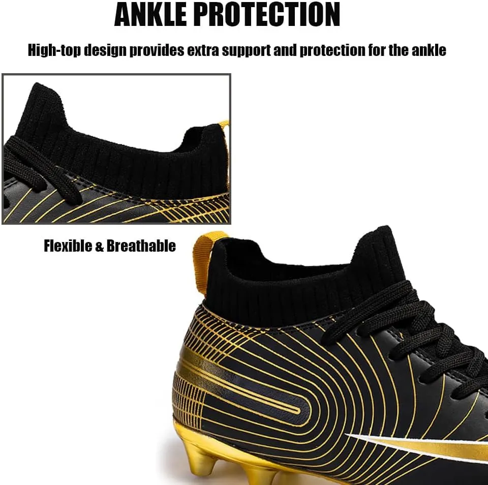 Mens High-Top Soccer Cleats for Training: Breathable Soccer Boots for Professional - Non Slip Football Shoes for Youth