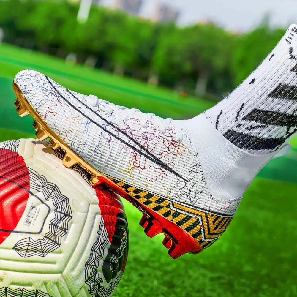 Mens High-Top Soccer Cleats for Training: Breathable Soccer Boots for Professional - Non Slip Football Shoes for Youth