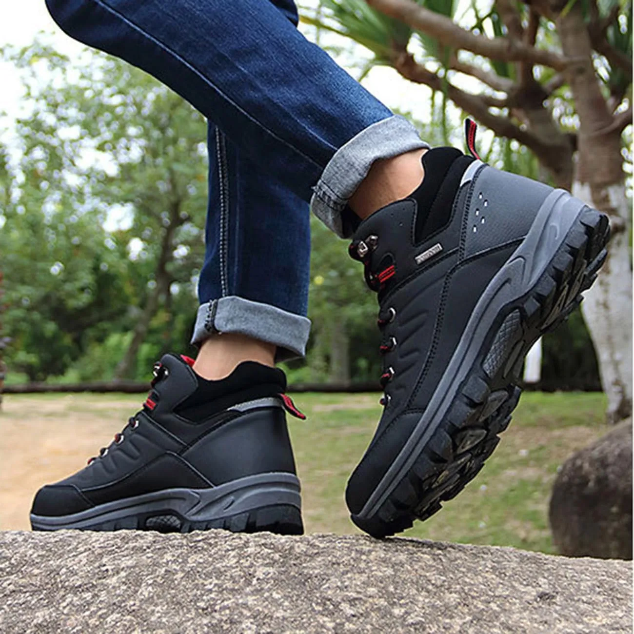 Men's Hiking Boots Outdoor Waterproof Non-Slip Work Boots Autumn Winter Trekking Snow Boots
