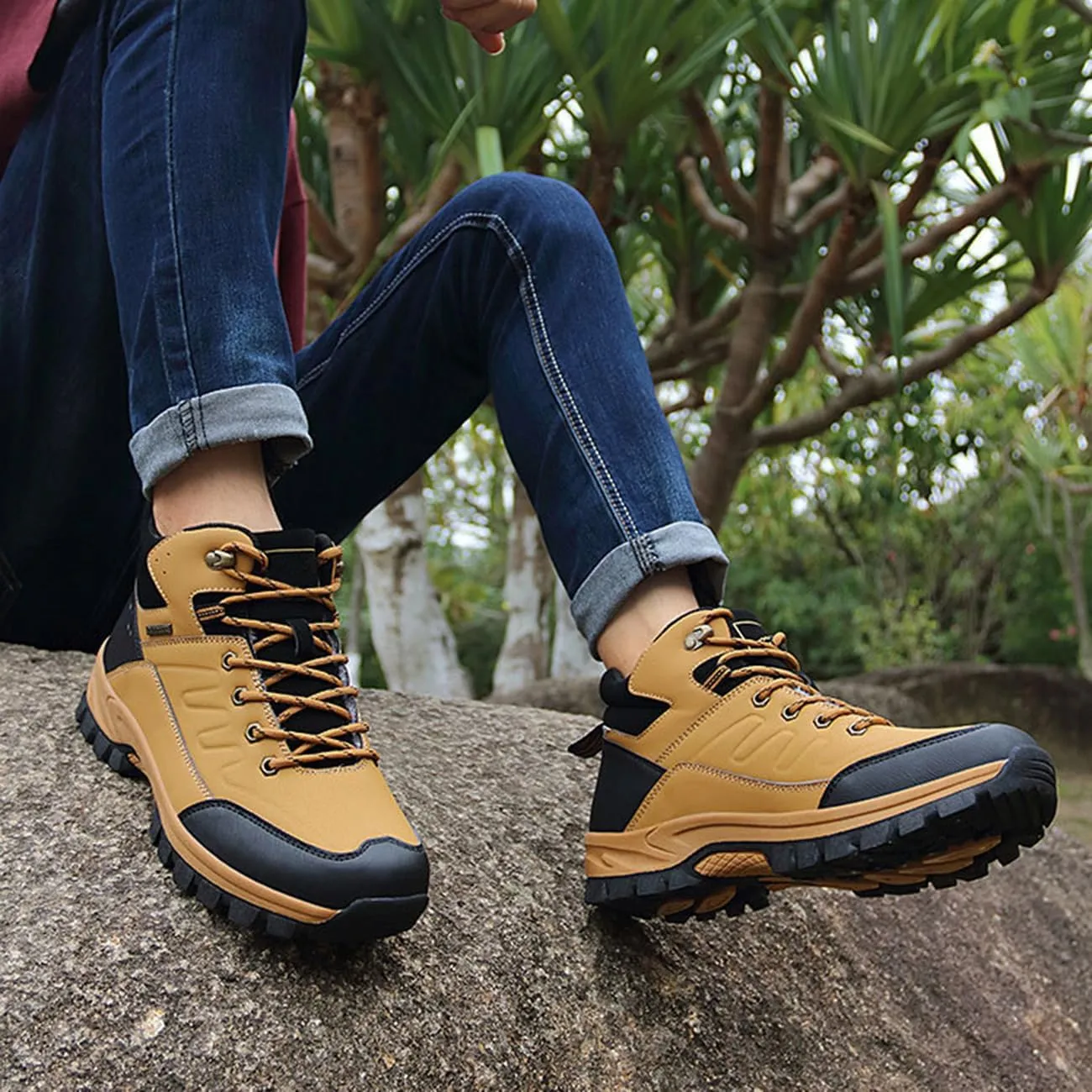 Men's Hiking Boots Outdoor Waterproof Non-Slip Work Boots Autumn Winter Trekking Snow Boots
