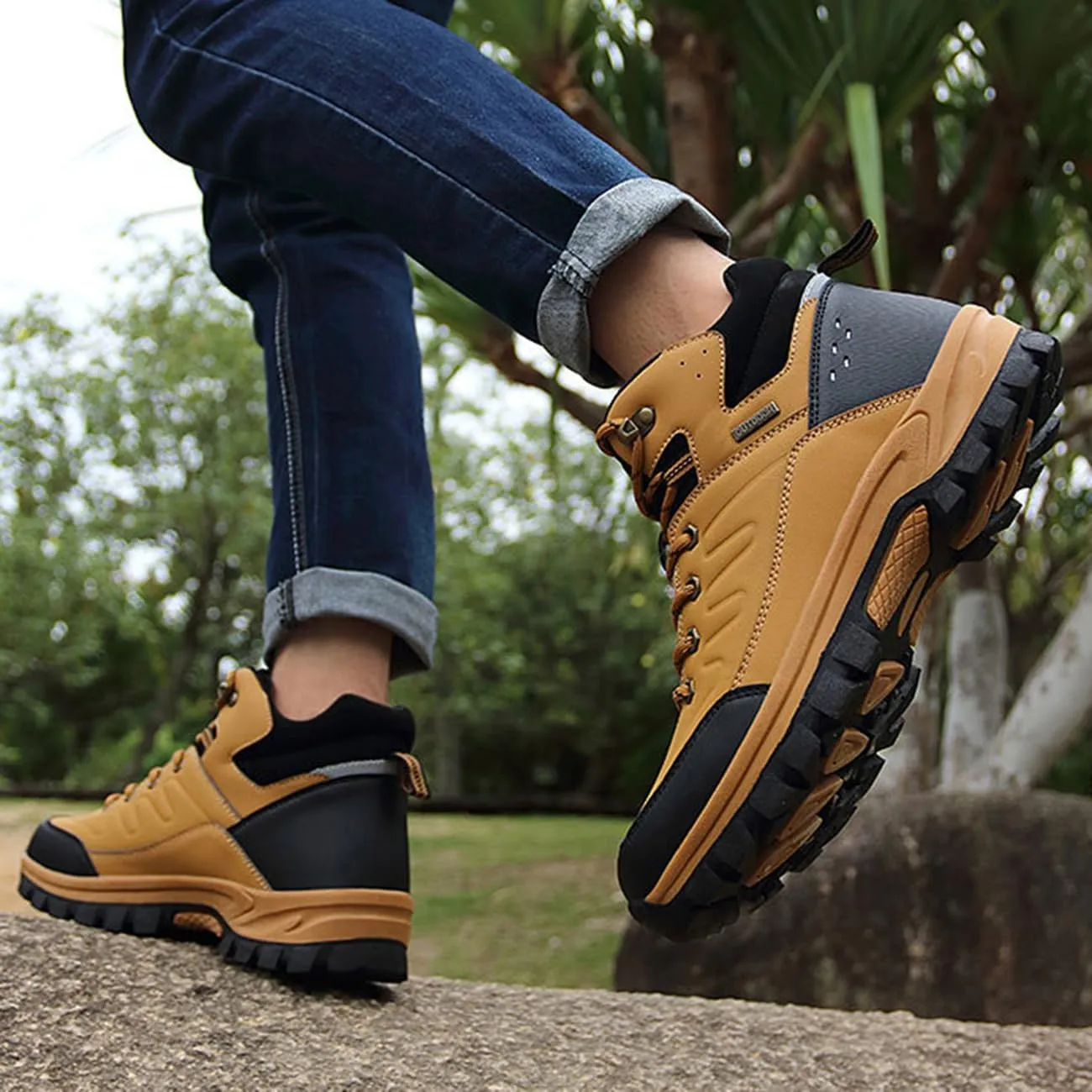 Men's Hiking Boots Outdoor Waterproof Non-Slip Work Boots Autumn Winter Trekking Snow Boots
