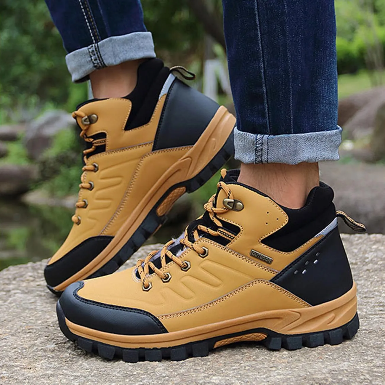 Men's Hiking Boots Outdoor Waterproof Non-Slip Work Boots Autumn Winter Trekking Snow Boots