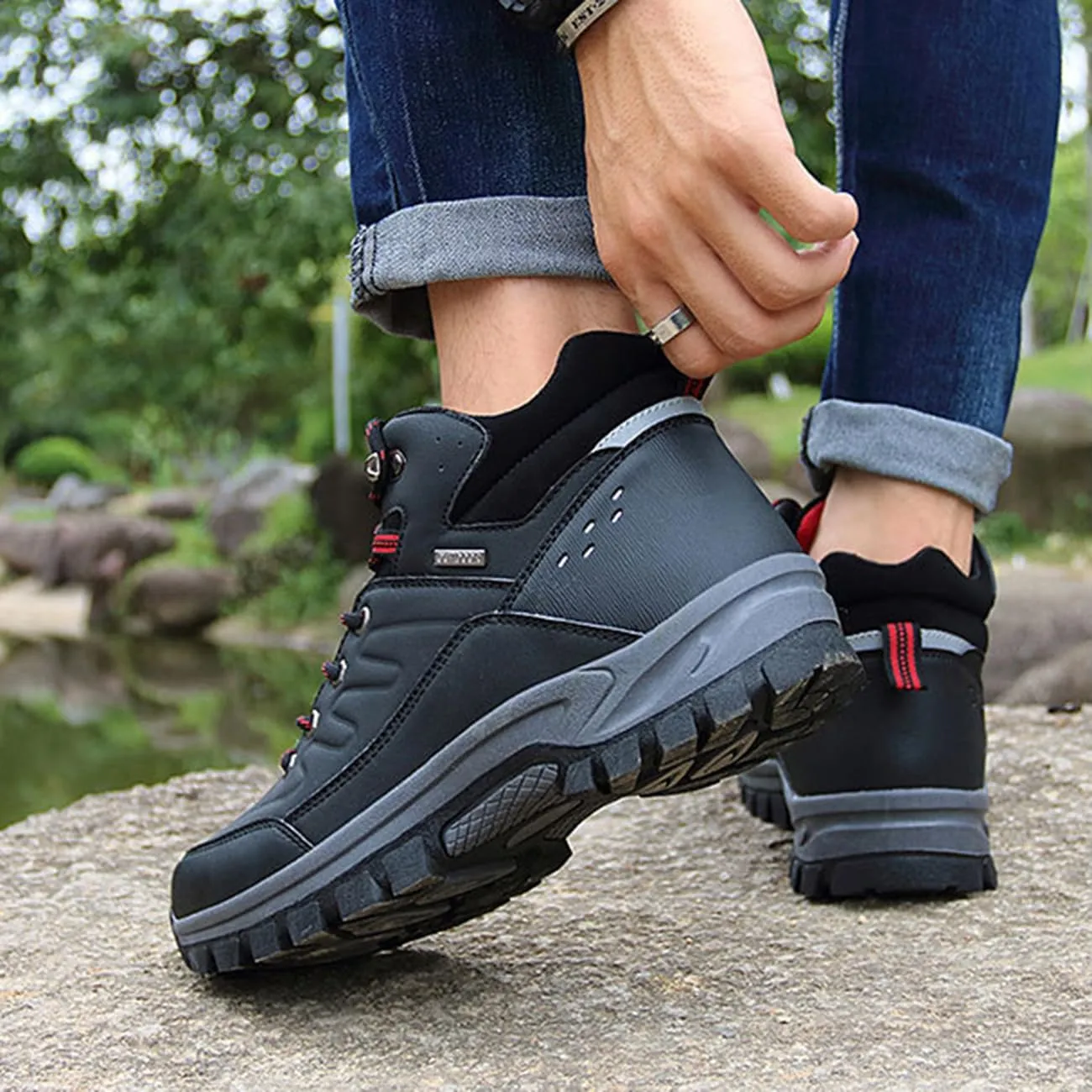 Men's Hiking Boots Outdoor Waterproof Non-Slip Work Boots Autumn Winter Trekking Snow Boots