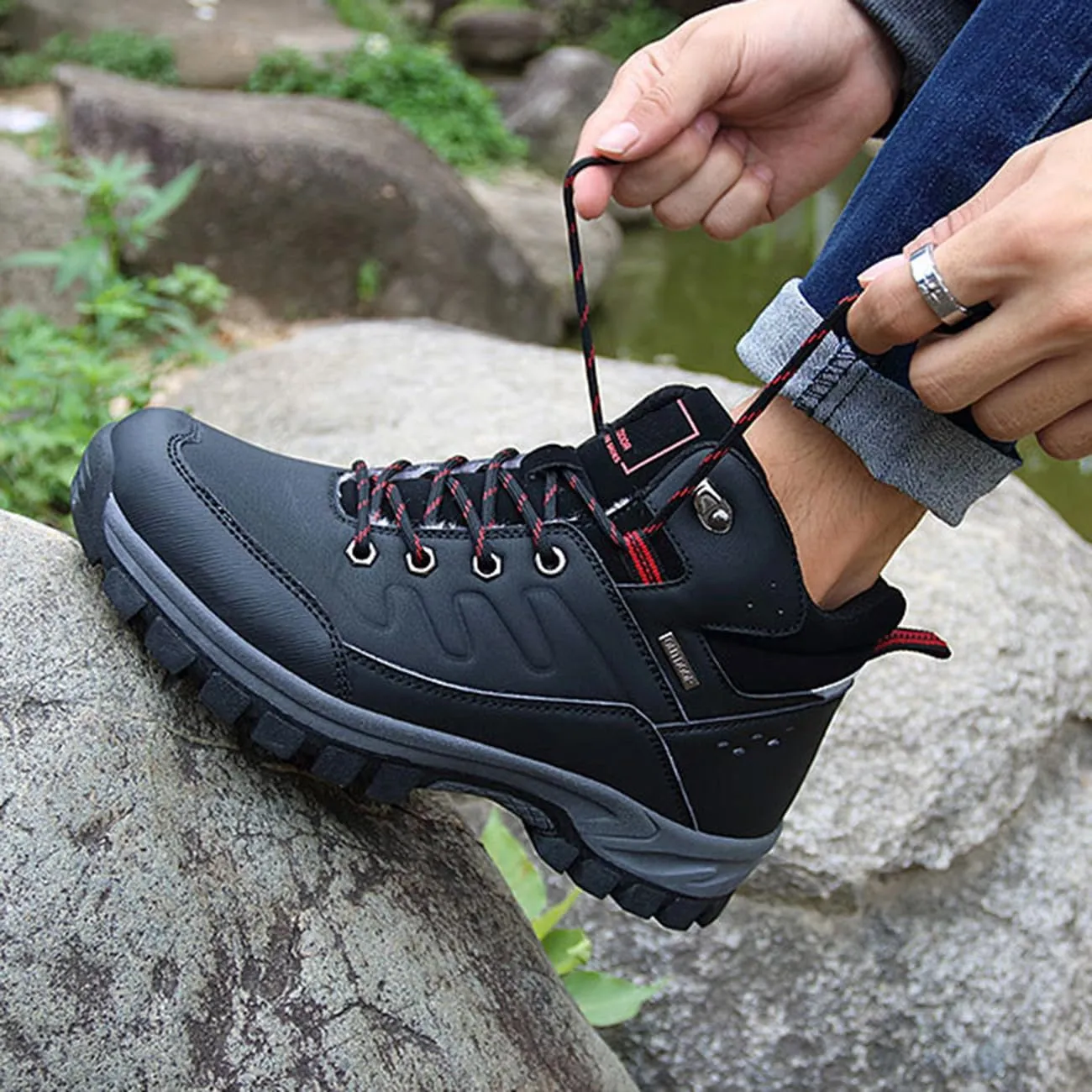 Men's Hiking Boots Outdoor Waterproof Non-Slip Work Boots Autumn Winter Trekking Snow Boots
