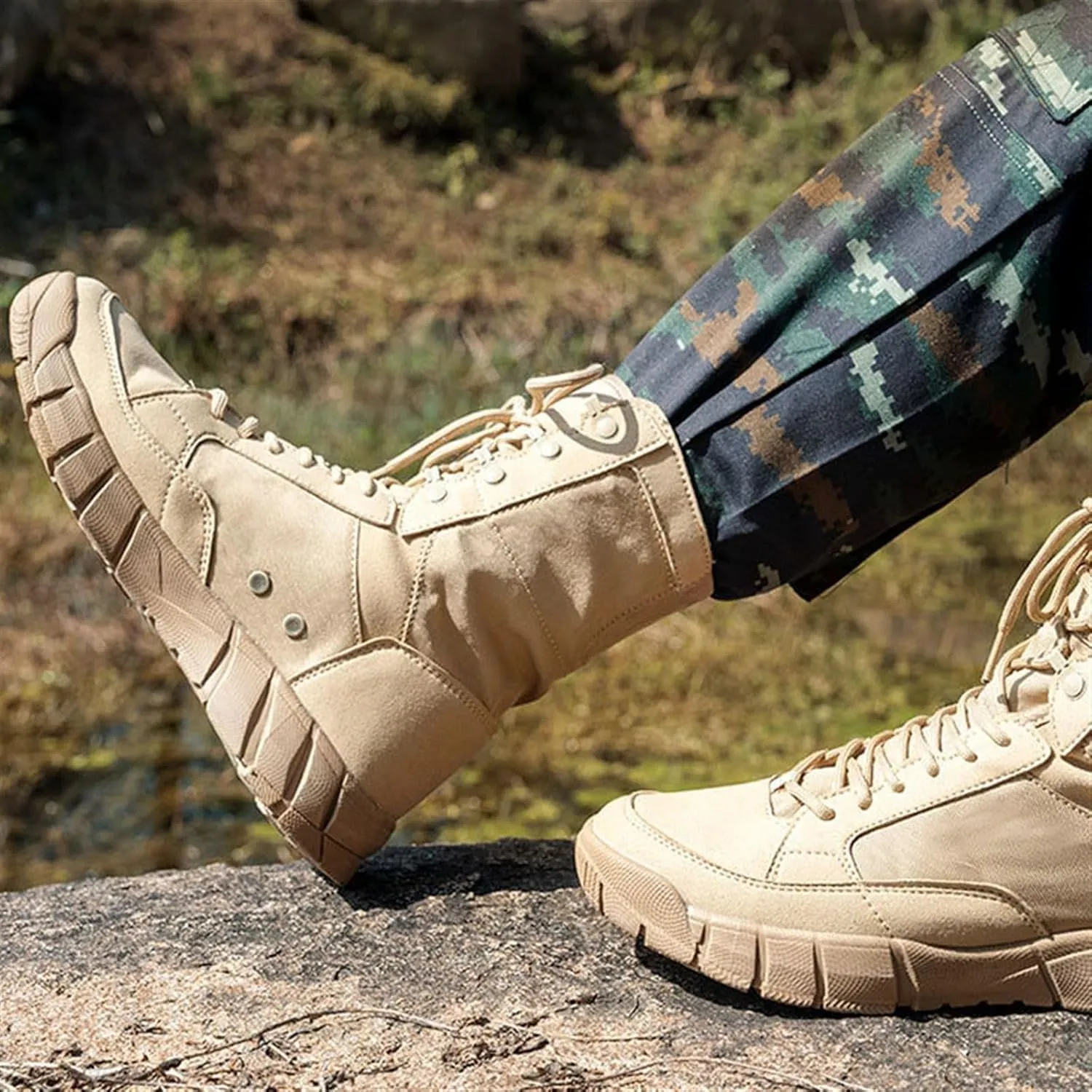Men's Military Tactical Work Boots, Mens High Top Lace up Shock Absorption Sole Waterproof Non Slip Tactical Boots, Lightweight Comfortable Military Hiking Boots, for Work Combat