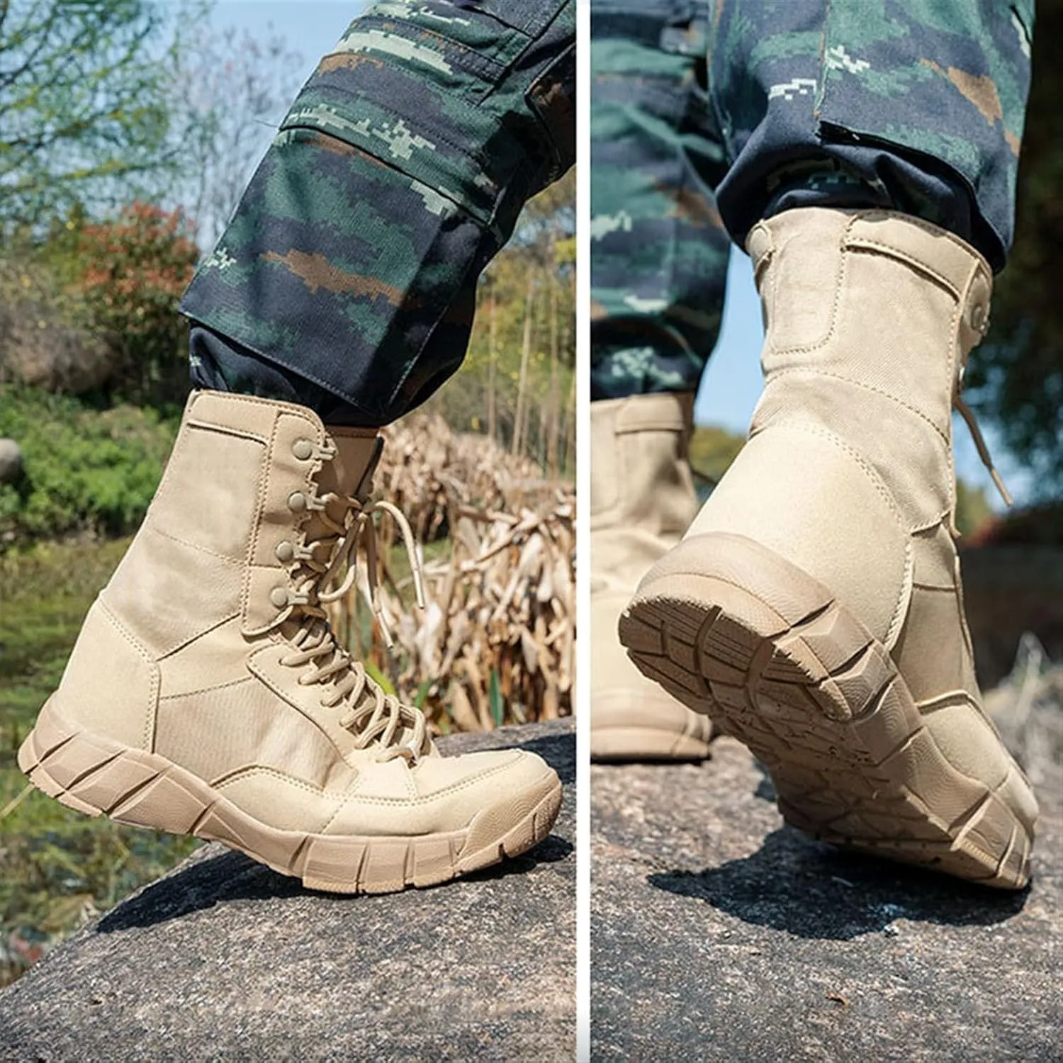 Men's Military Tactical Work Boots, Mens High Top Lace up Shock Absorption Sole Waterproof Non Slip Tactical Boots, Lightweight Comfortable Military Hiking Boots, for Work Combat