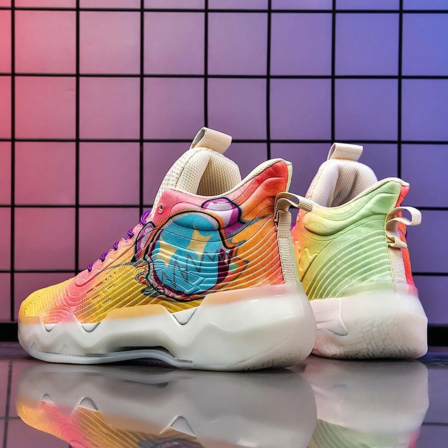 Men's Neutral Fluorescent Basketball Shoes Women's Shoes Super Light Sneakers high top Graffiti Style Combat Shoes