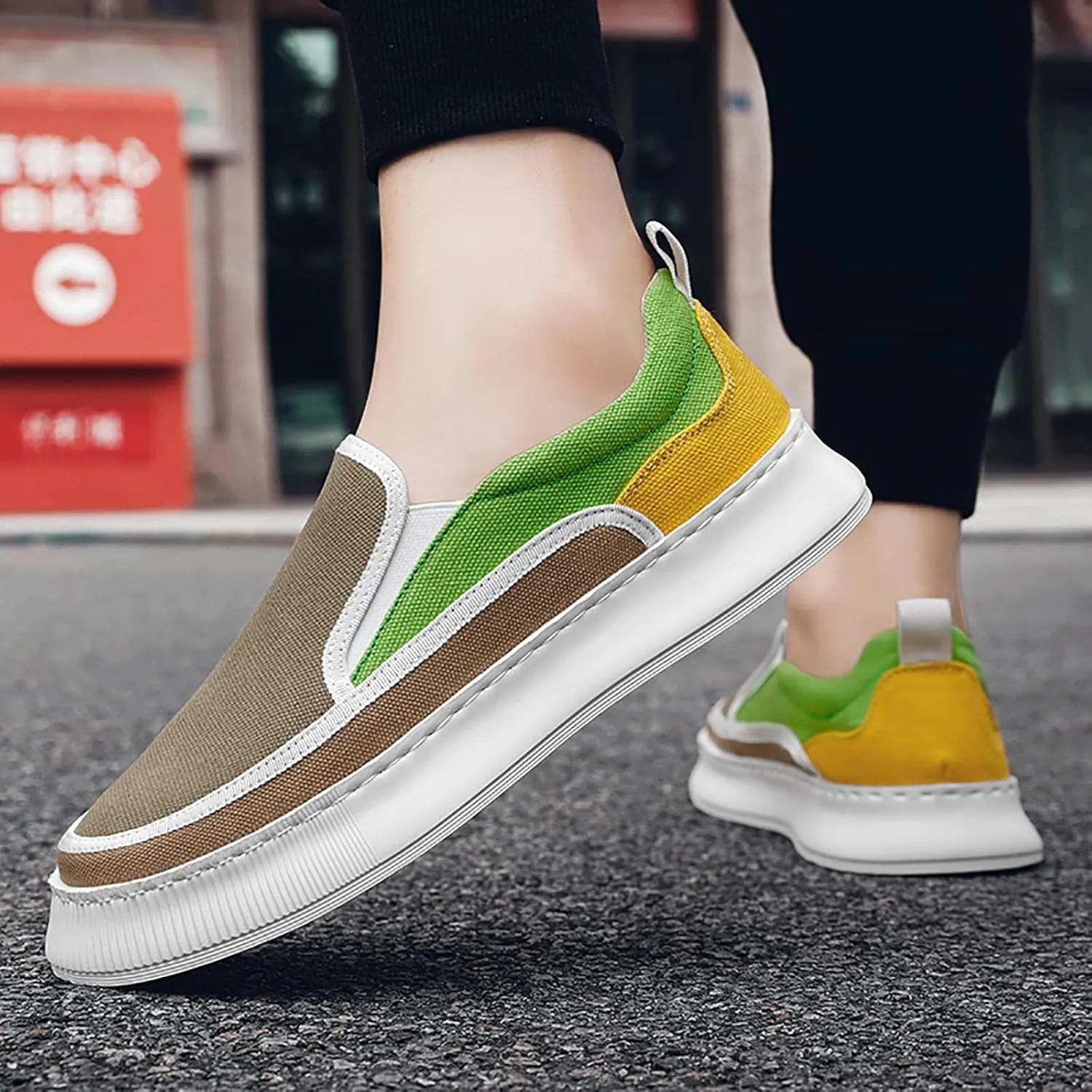Men's Slip On Loafers Low Top Flat Canvas Shoes Comfortable Casual Walking Sneakers