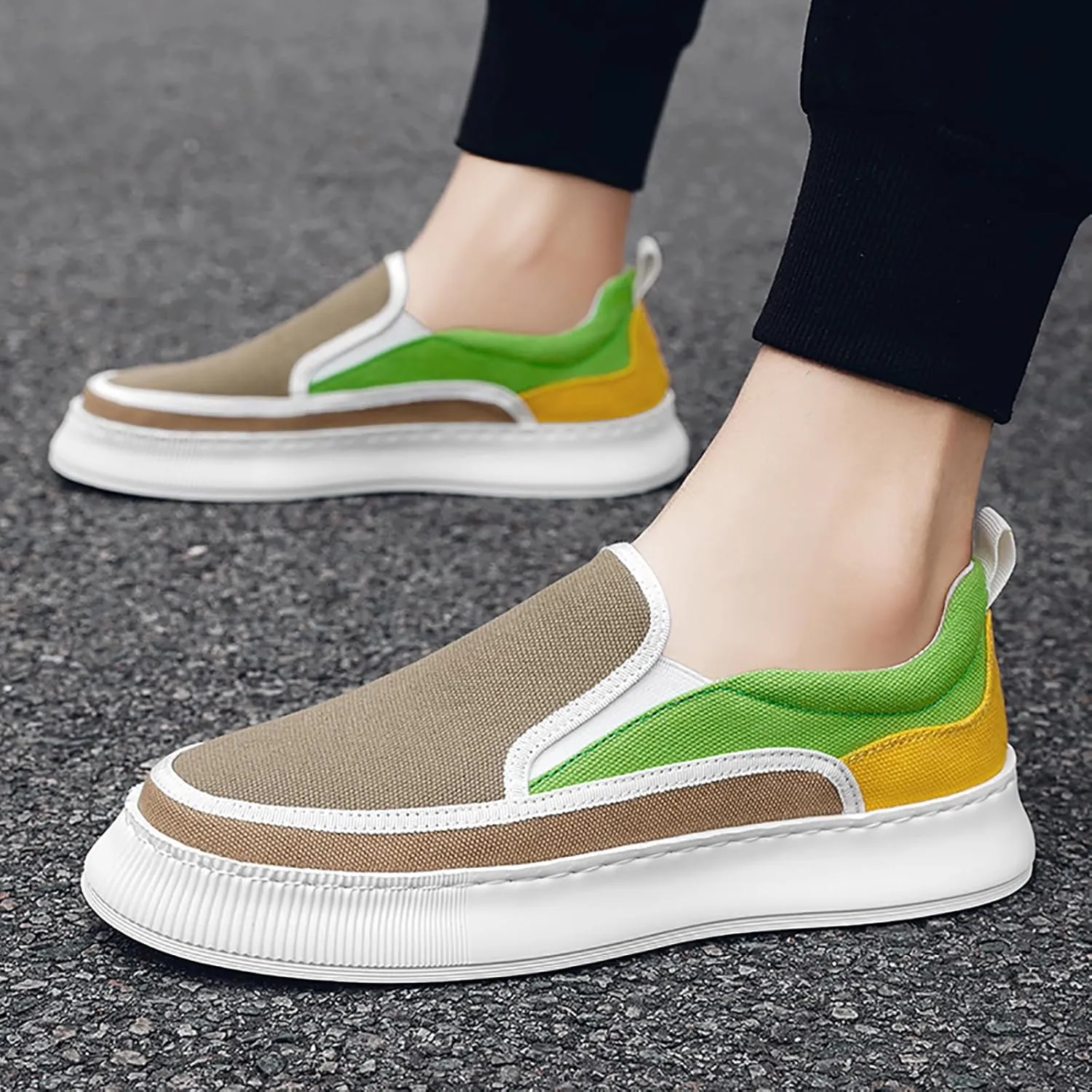 Men's Slip On Loafers Low Top Flat Canvas Shoes Comfortable Casual Walking Sneakers