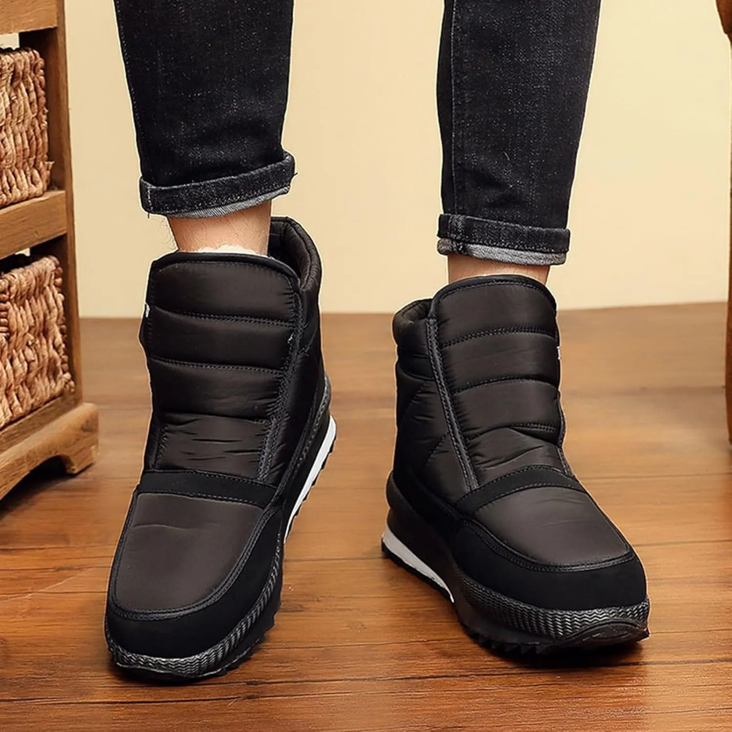 Mens Snow Boots Waterproof Insulated,Outdoor High Top Cold-Weather Hiking Men's Winter Boots,Lightweight Soft Warm Fur Lined Boots,Slip Resistant
