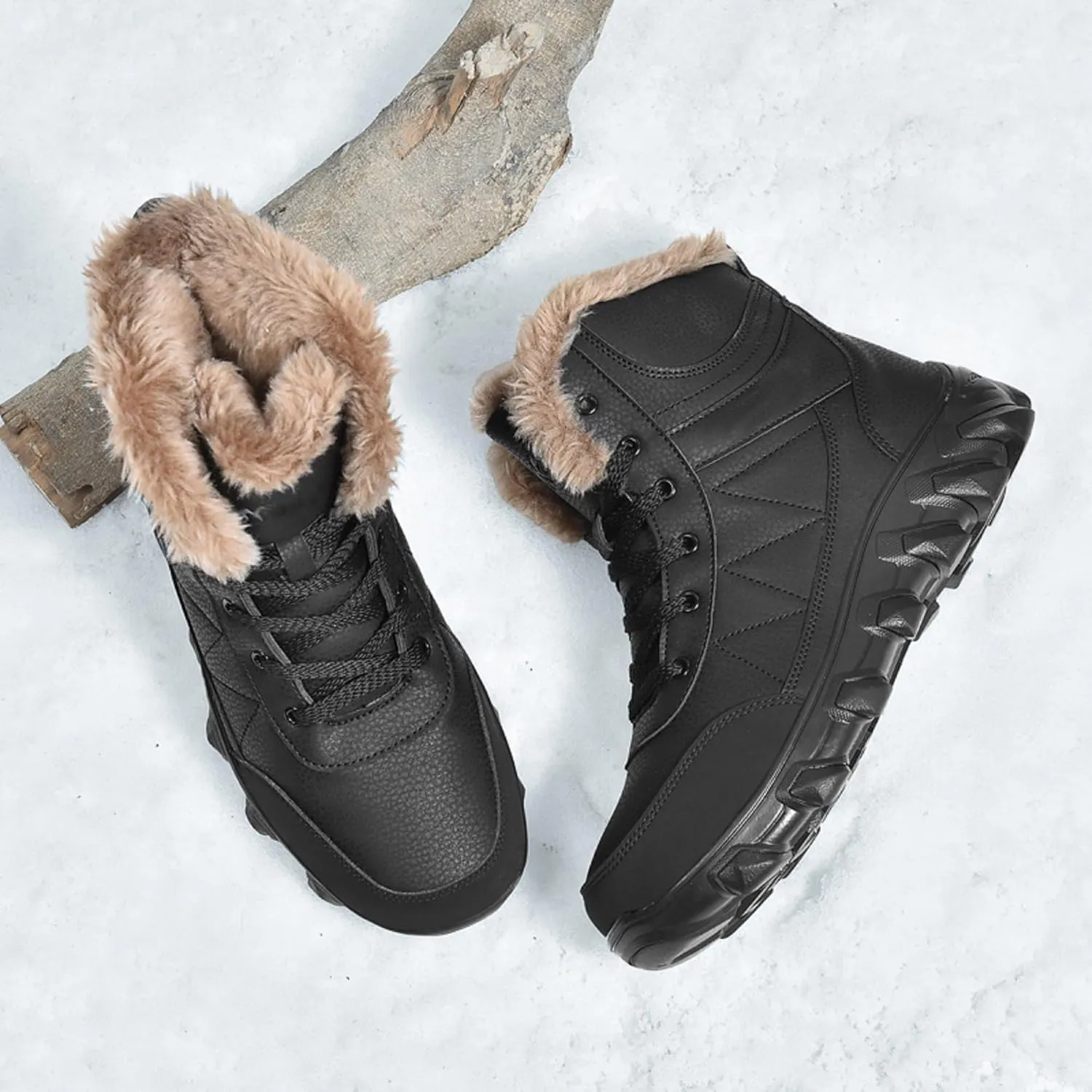 Mens Snow Boots Waterproof Warm Wool Lining Winter Hiking Boots,Non-Slip Outdoor Comfort Warm Work Boots Hiker Trekking Trail