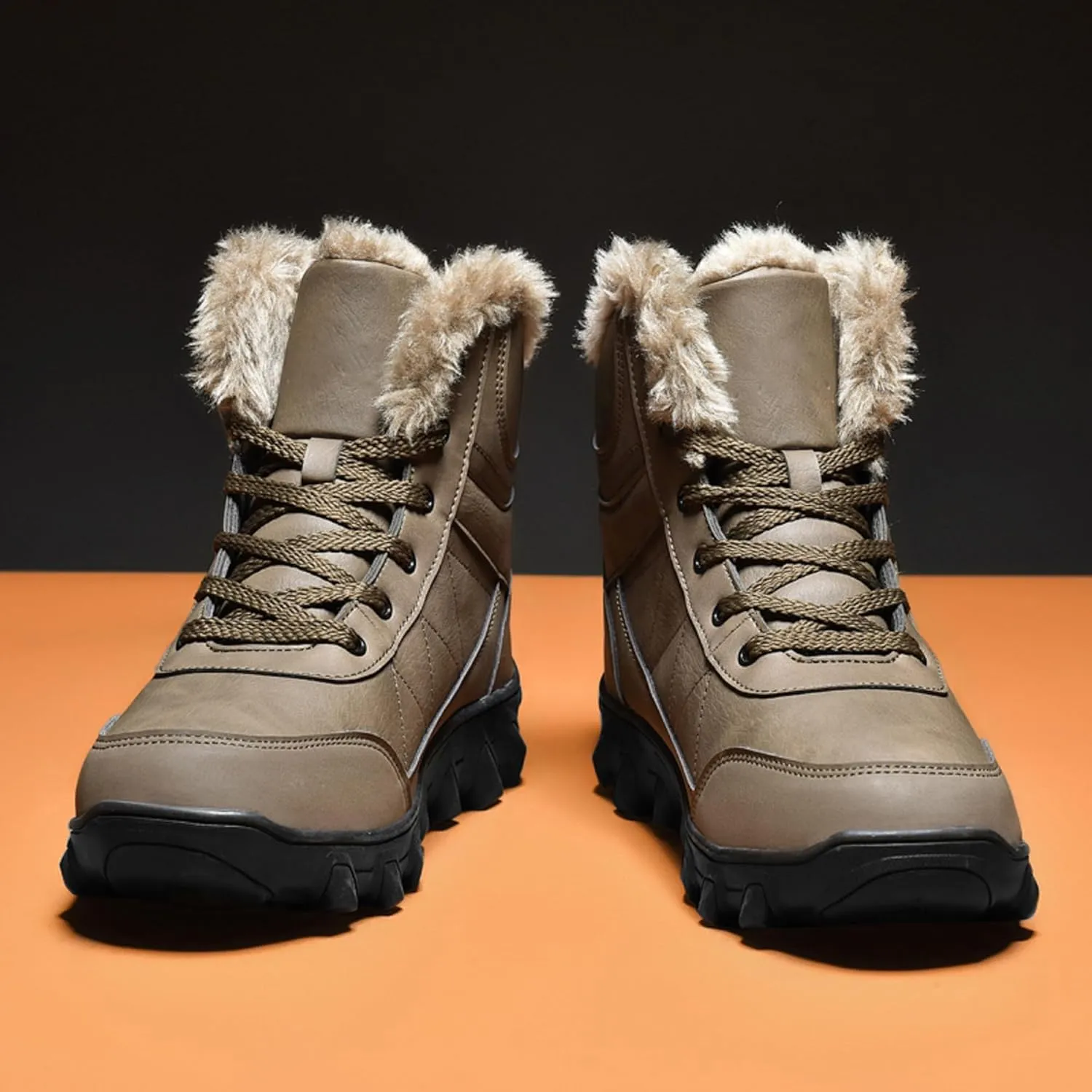 Mens Snow Boots Waterproof Warm Wool Lining Winter Hiking Boots,Non-Slip Outdoor Comfort Warm Work Boots Hiker Trekking Trail