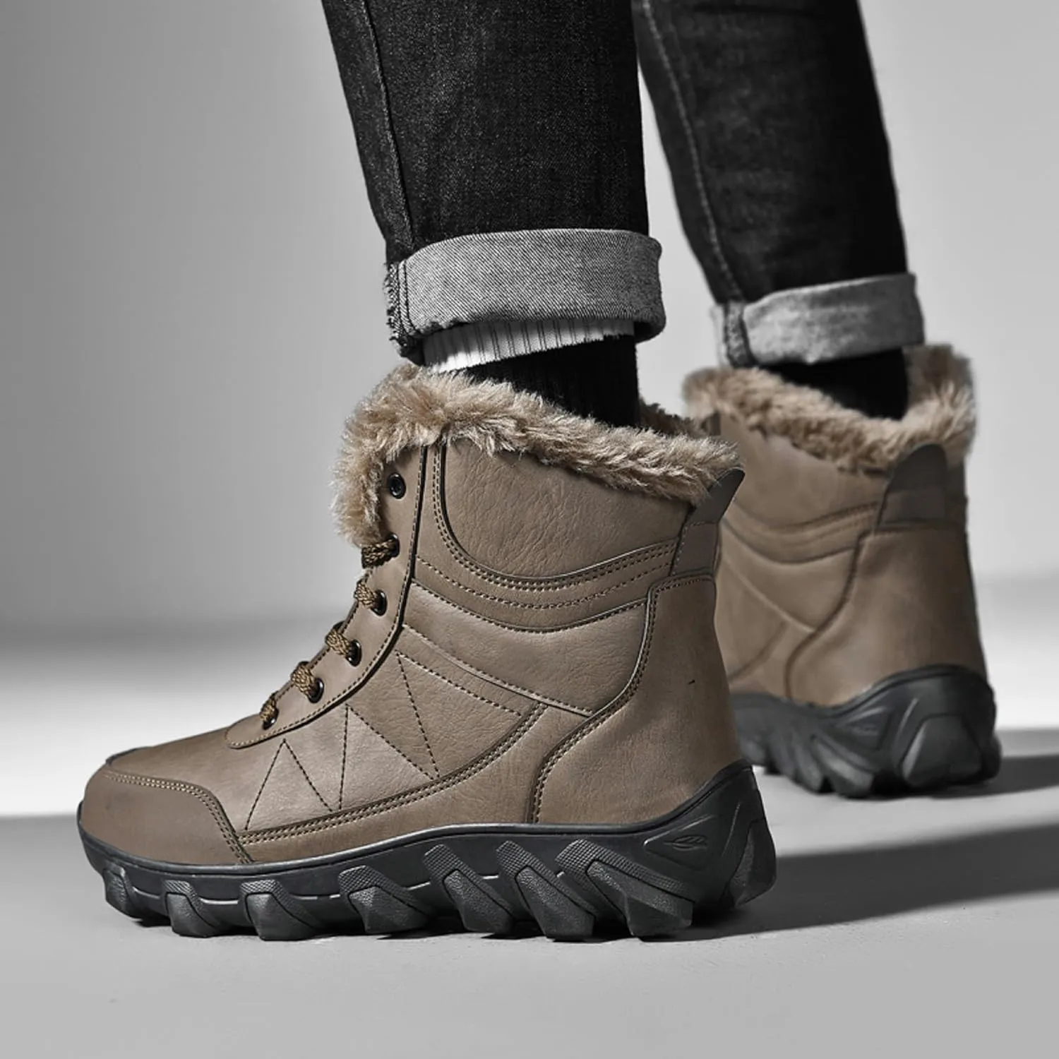 Mens Snow Boots Waterproof Warm Wool Lining Winter Hiking Boots,Non-Slip Outdoor Comfort Warm Work Boots Hiker Trekking Trail