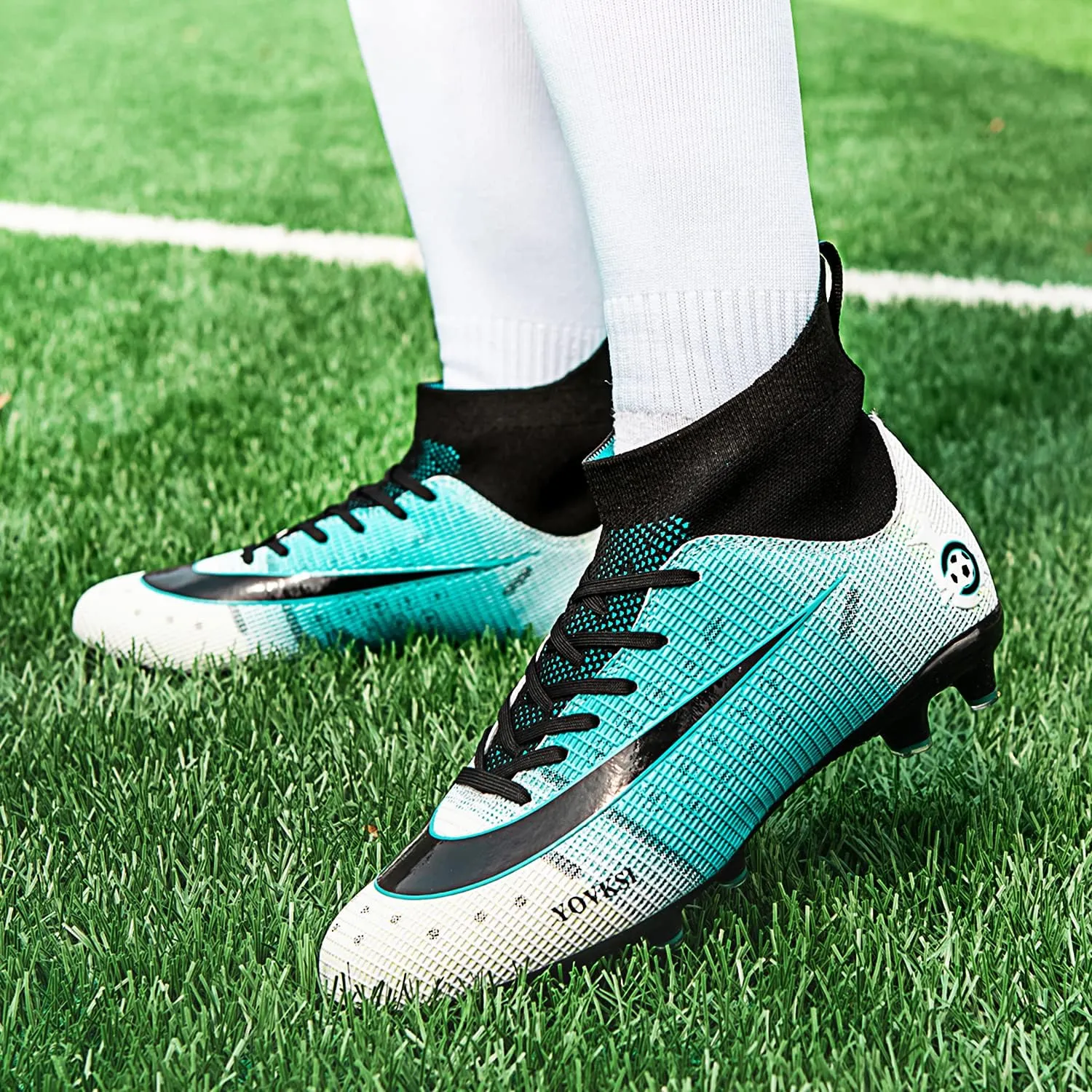 Mens Soccer Cleats Football Boots Spikes Shoes High-Top Outdoor/Indoor Training Athletic Sneaker