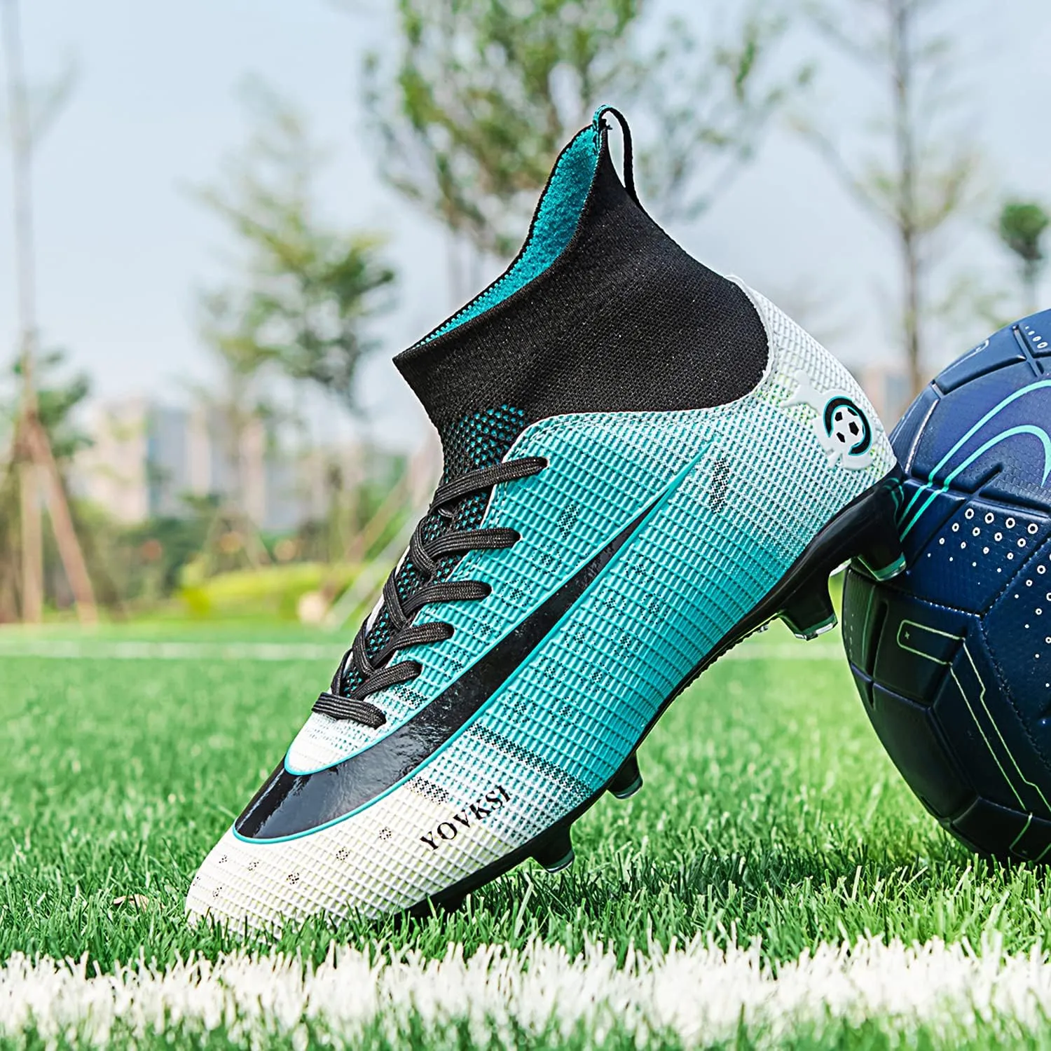 Mens Soccer Cleats Football Boots Spikes Shoes High-Top Outdoor/Indoor Training Athletic Sneaker