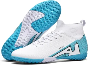 Men's Soccer Shoes High-Tops Lace-Up Non-Slip Spikes Indoor Football Futsal TF Turf Cleats