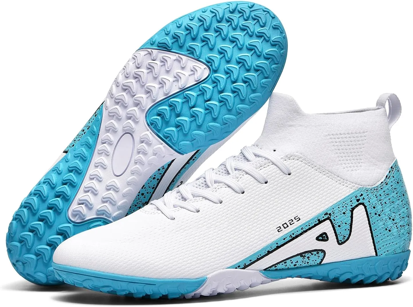Men's Soccer Shoes High-Tops Lace-Up Non-Slip Spikes Indoor Football Futsal TF Turf Cleats