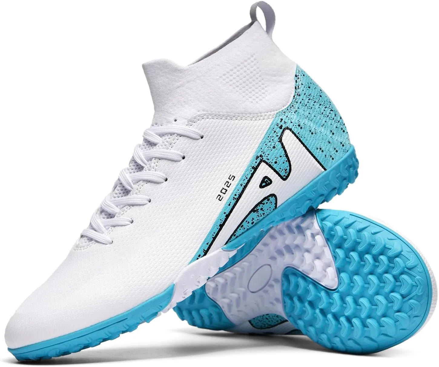 Men's Soccer Shoes High-Tops Lace-Up Non-Slip Spikes Indoor Football Futsal TF Turf Cleats