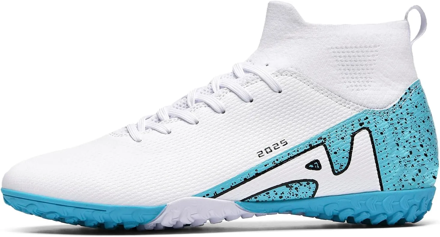 Men's Soccer Shoes High-Tops Lace-Up Non-Slip Spikes Indoor Football Futsal TF Turf Cleats