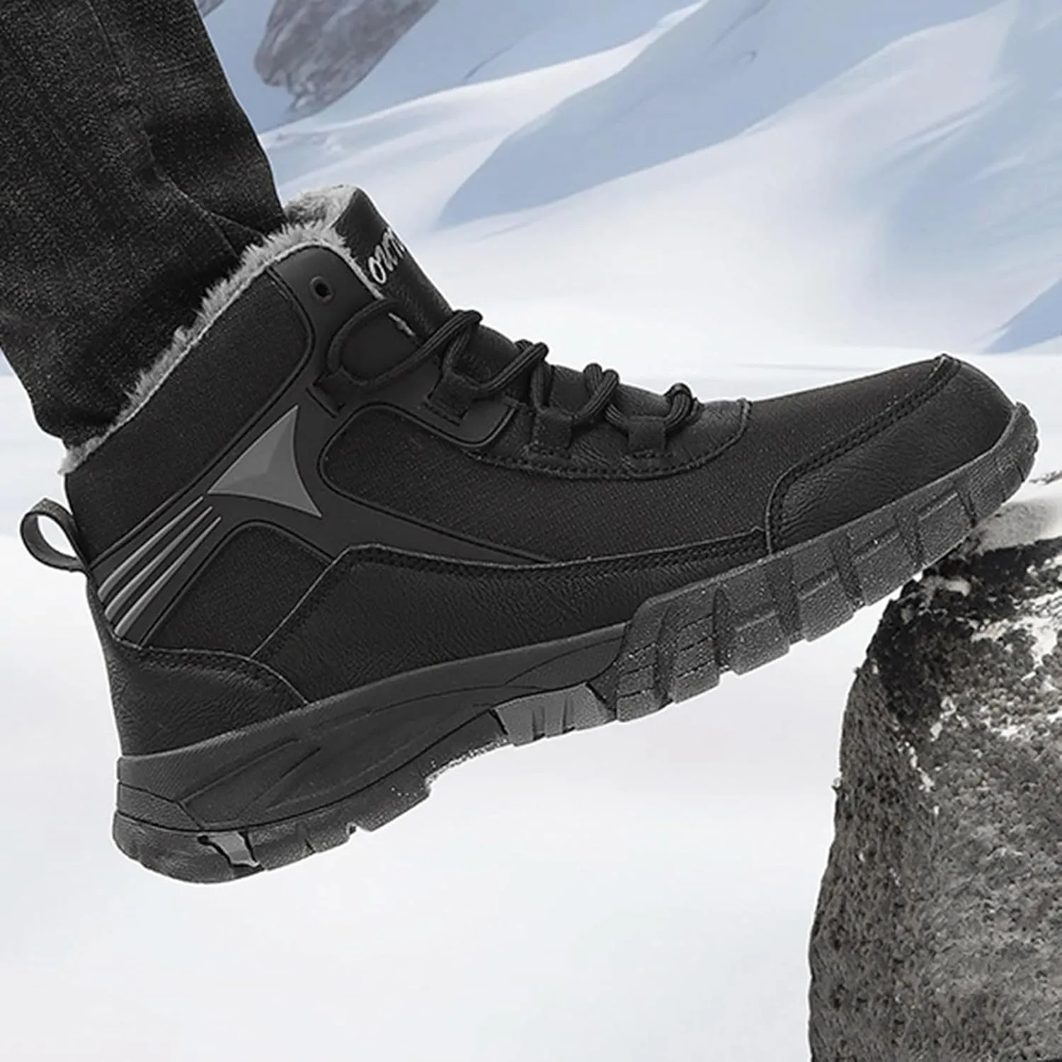 Mens Winter Boots Waterproof Insulated,Casual Warm Fur Lined Snow Boots for Men,Comfortable Walking Hiking Winter Ankle Boots,Slip Resistant