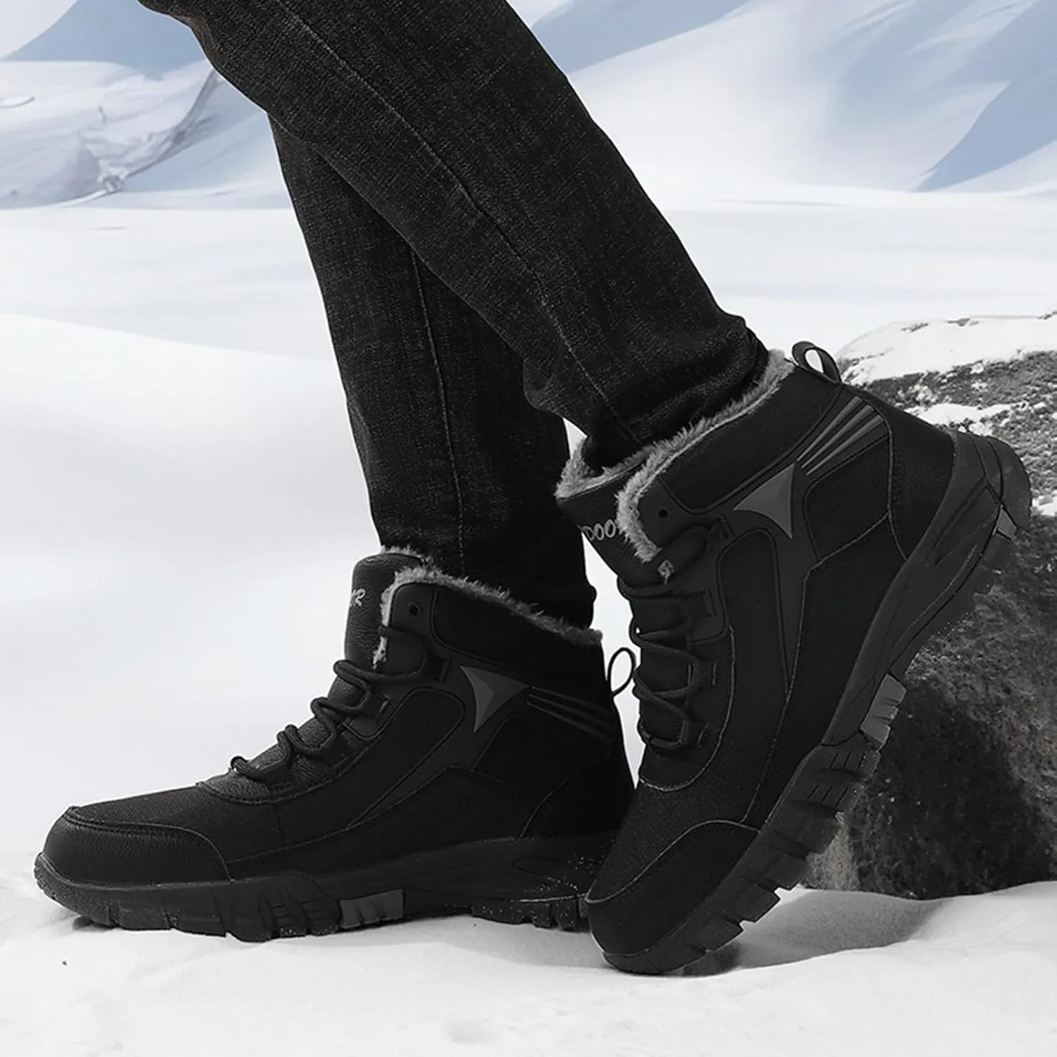 Mens Winter Boots Waterproof Insulated,Casual Warm Fur Lined Snow Boots for Men,Comfortable Walking Hiking Winter Ankle Boots,Slip Resistant