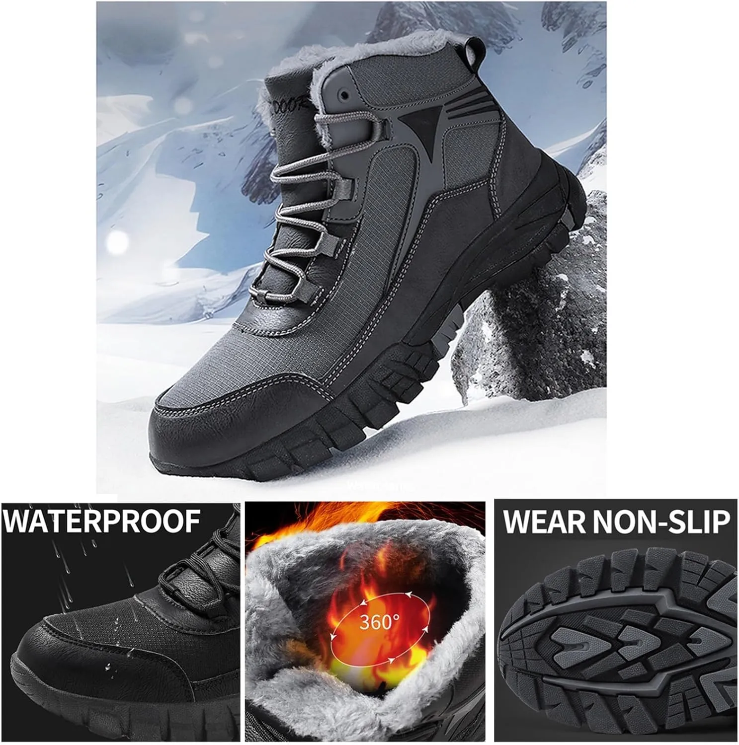 Mens Winter Boots Waterproof Insulated,Casual Warm Fur Lined Snow Boots for Men,Comfortable Walking Hiking Winter Ankle Boots,Slip Resistant
