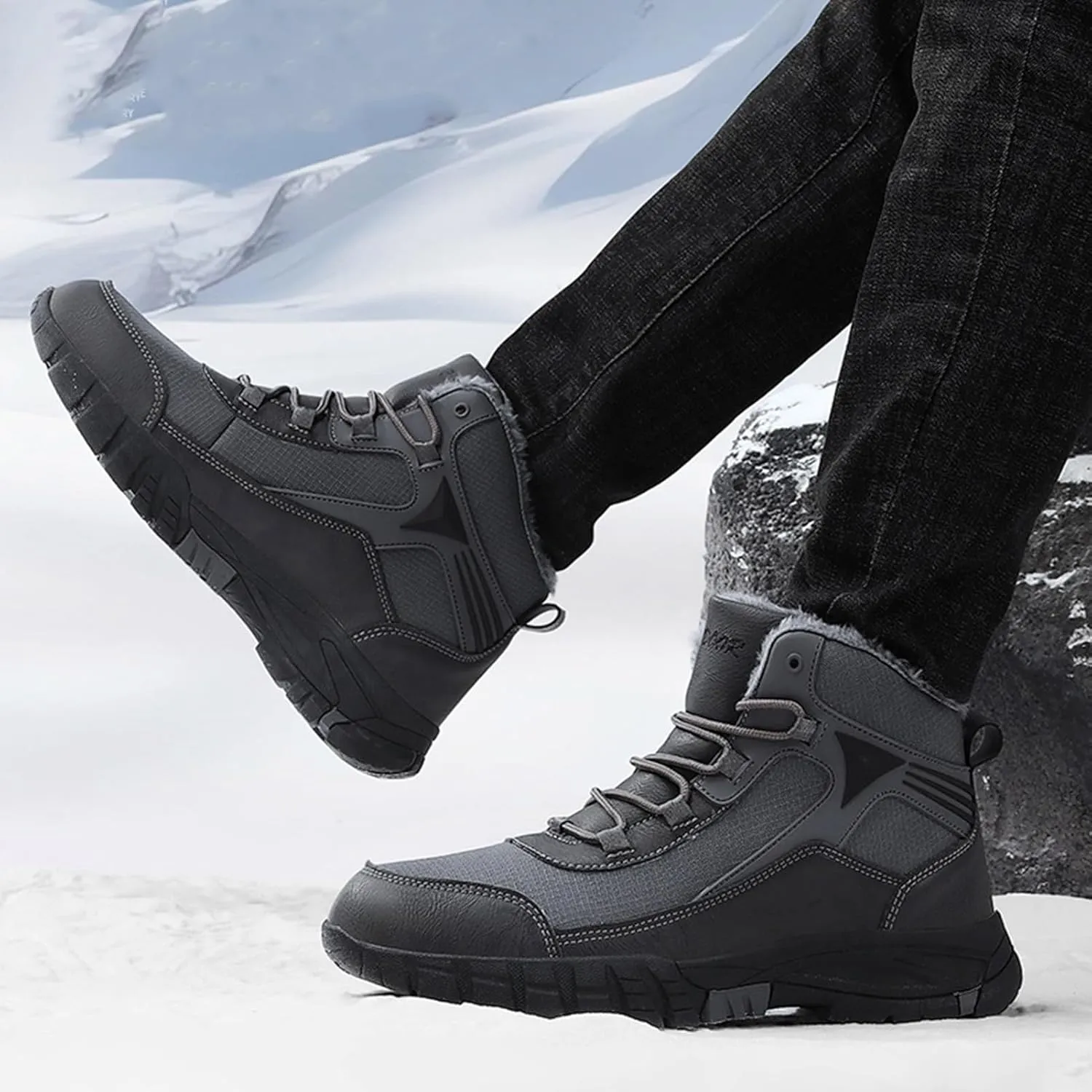 Mens Winter Boots Waterproof Insulated,Casual Warm Fur Lined Snow Boots for Men,Comfortable Walking Hiking Winter Ankle Boots,Slip Resistant