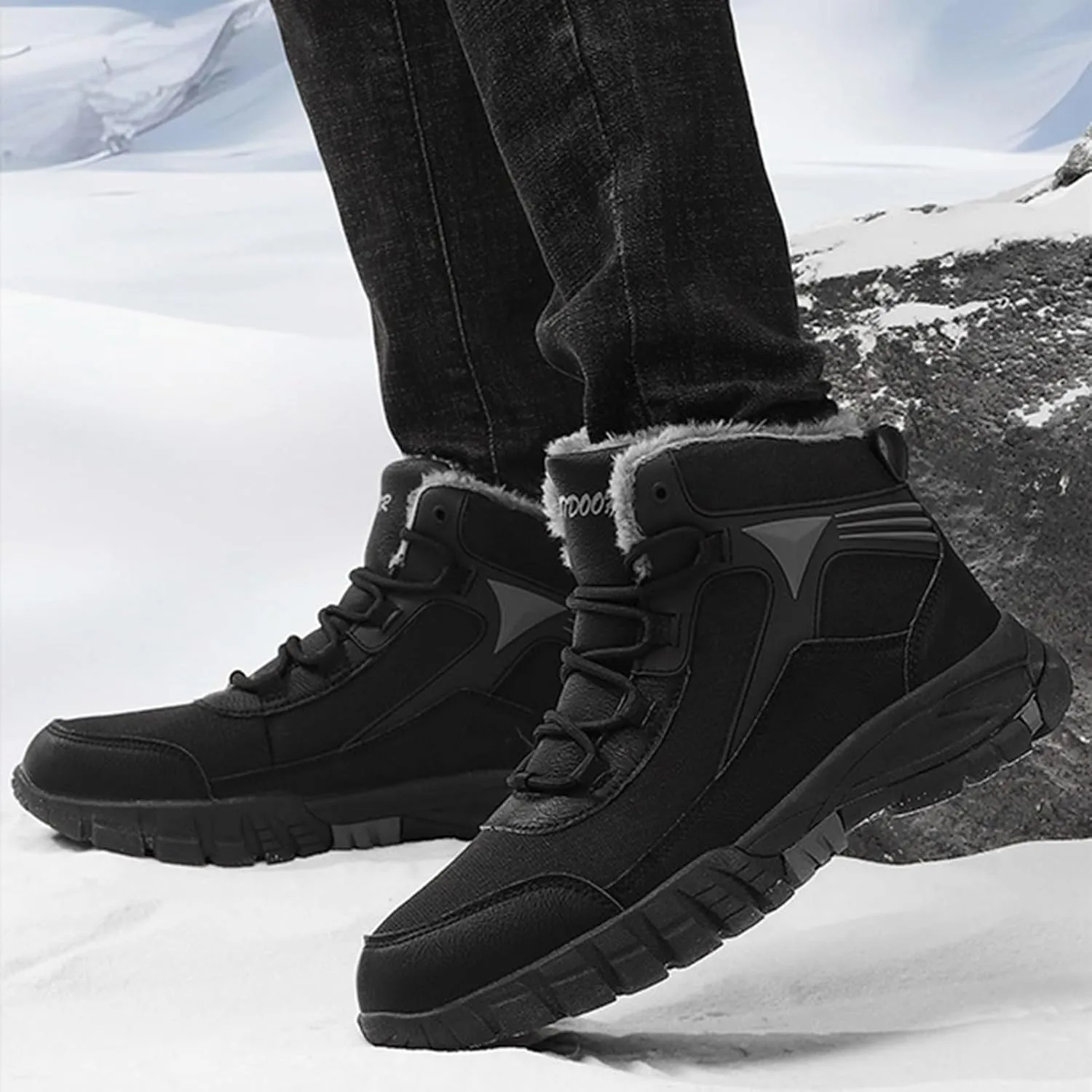 Mens Winter Boots Waterproof Insulated,Casual Warm Fur Lined Snow Boots for Men,Comfortable Walking Hiking Winter Ankle Boots,Slip Resistant
