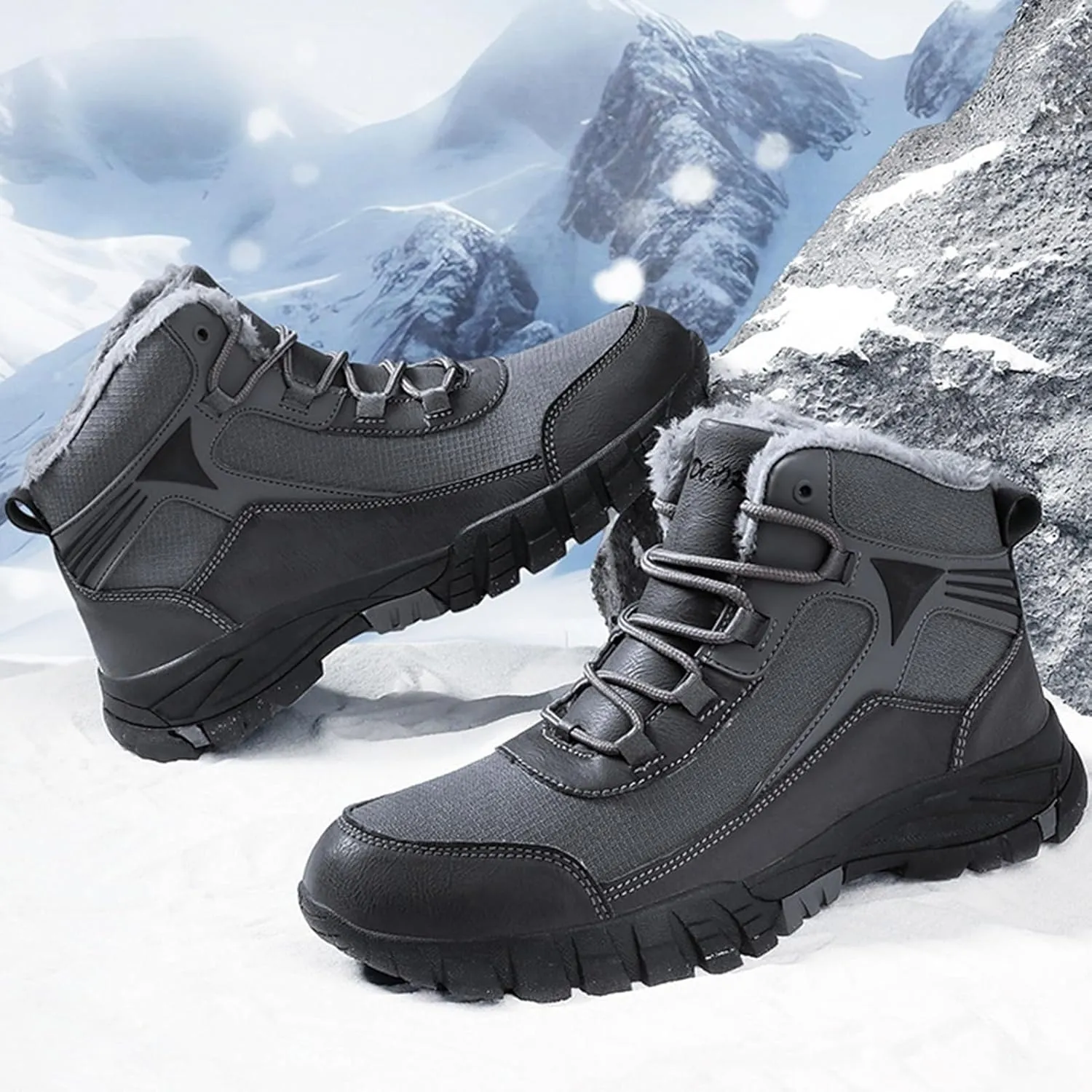 Mens Winter Boots Waterproof Insulated,Casual Warm Fur Lined Snow Boots for Men,Comfortable Walking Hiking Winter Ankle Boots,Slip Resistant
