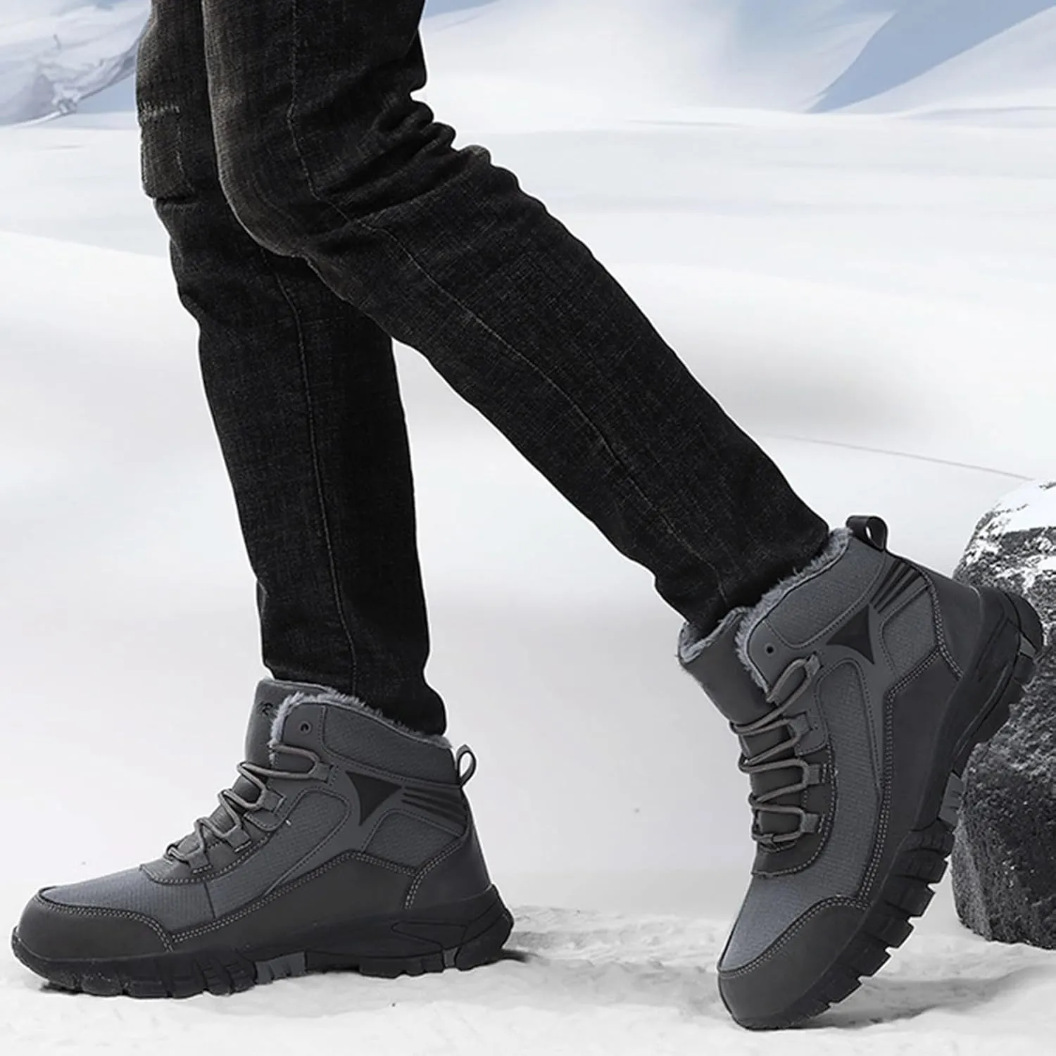 Mens Winter Boots Waterproof Insulated,Casual Warm Fur Lined Snow Boots for Men,Comfortable Walking Hiking Winter Ankle Boots,Slip Resistant