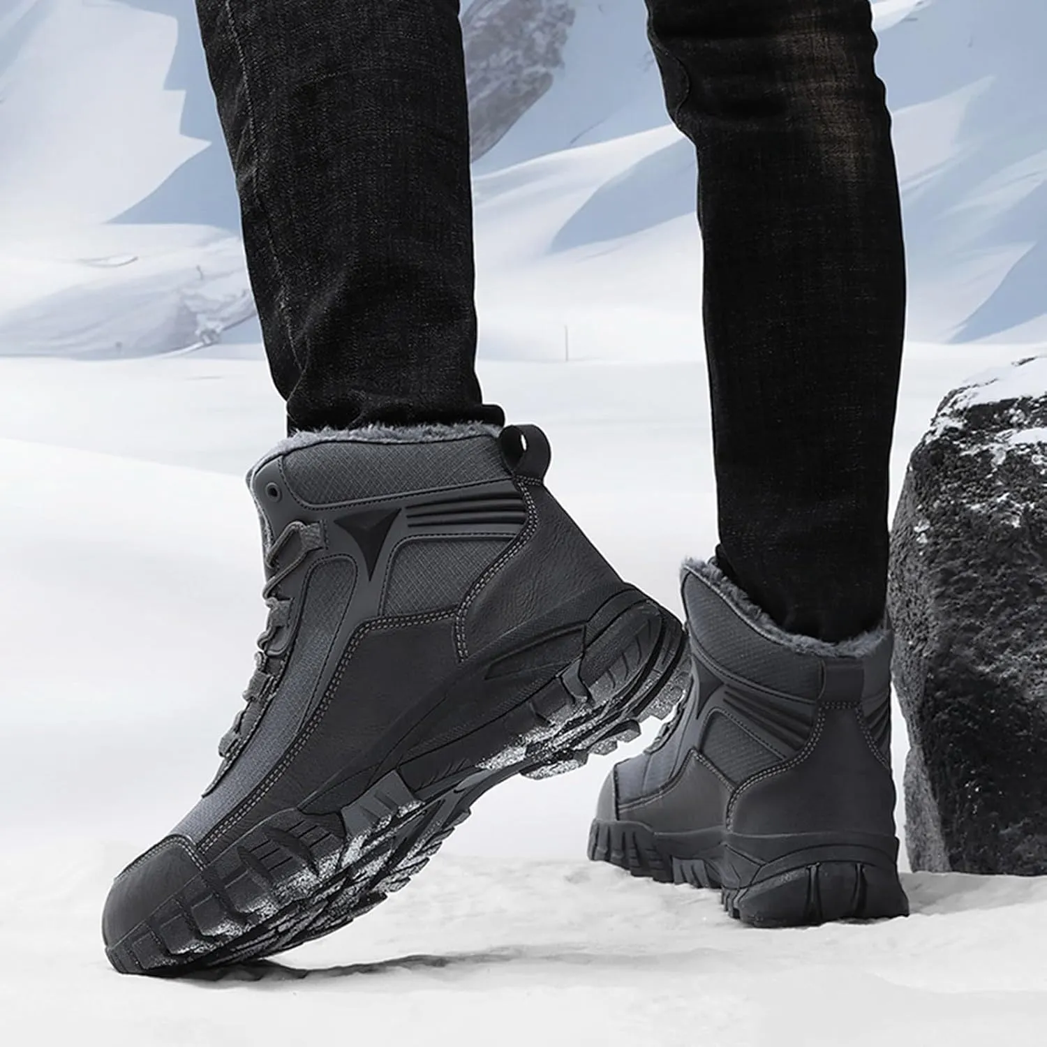 Mens Winter Boots Waterproof Insulated,Casual Warm Fur Lined Snow Boots for Men,Comfortable Walking Hiking Winter Ankle Boots,Slip Resistant