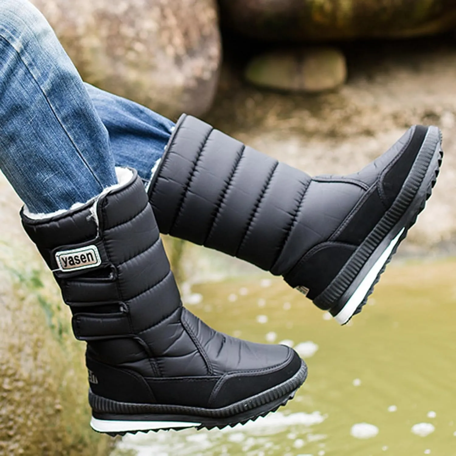 Mens Winter Boots Waterproof Insulated,High Top Comfortable Cold-Weather Snow Boots for Men,Hiking Warm Platform Snow Boots,Slip Resistant