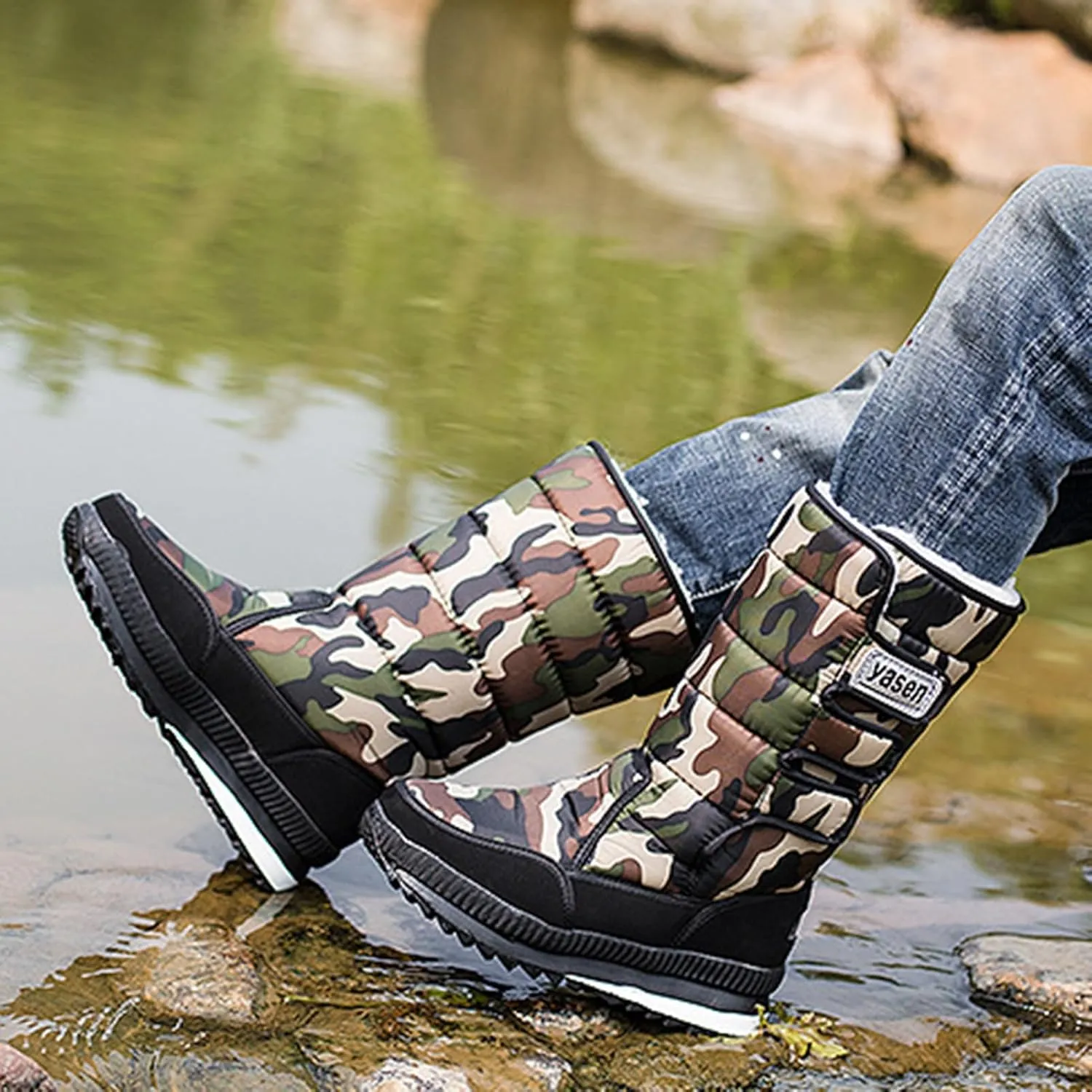Mens Winter Boots Waterproof Insulated,High Top Comfortable Cold-Weather Snow Boots for Men,Hiking Warm Platform Snow Boots,Slip Resistant