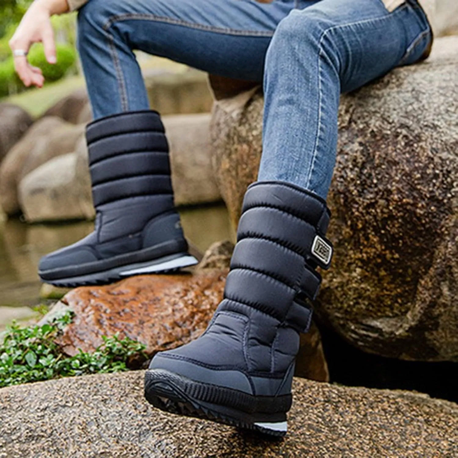 Mens Winter Boots Waterproof Insulated,High Top Comfortable Cold-Weather Snow Boots for Men,Hiking Warm Platform Snow Boots,Slip Resistant