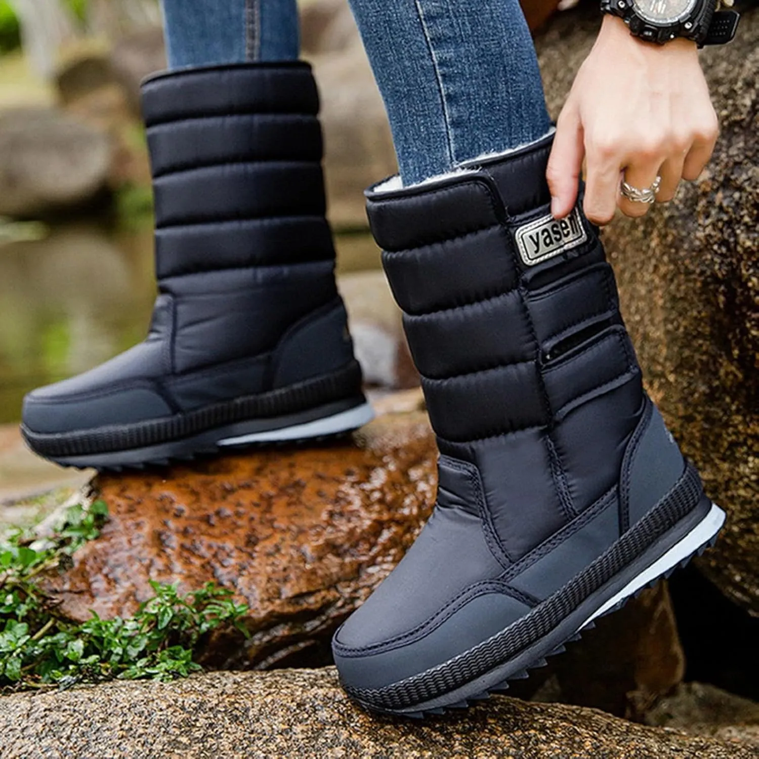 Mens Winter Boots Waterproof Insulated,High Top Comfortable Cold-Weather Snow Boots for Men,Hiking Warm Platform Snow Boots,Slip Resistant