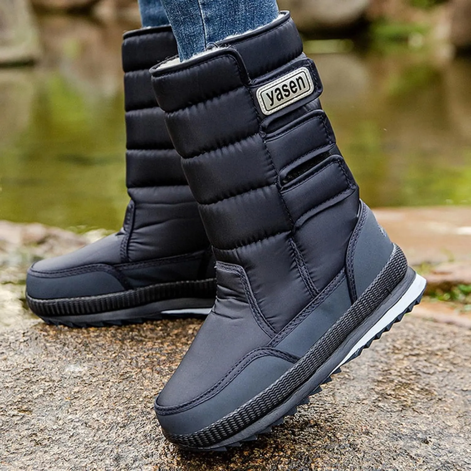 Mens Winter Boots Waterproof Insulated,High Top Comfortable Cold-Weather Snow Boots for Men,Hiking Warm Platform Snow Boots,Slip Resistant