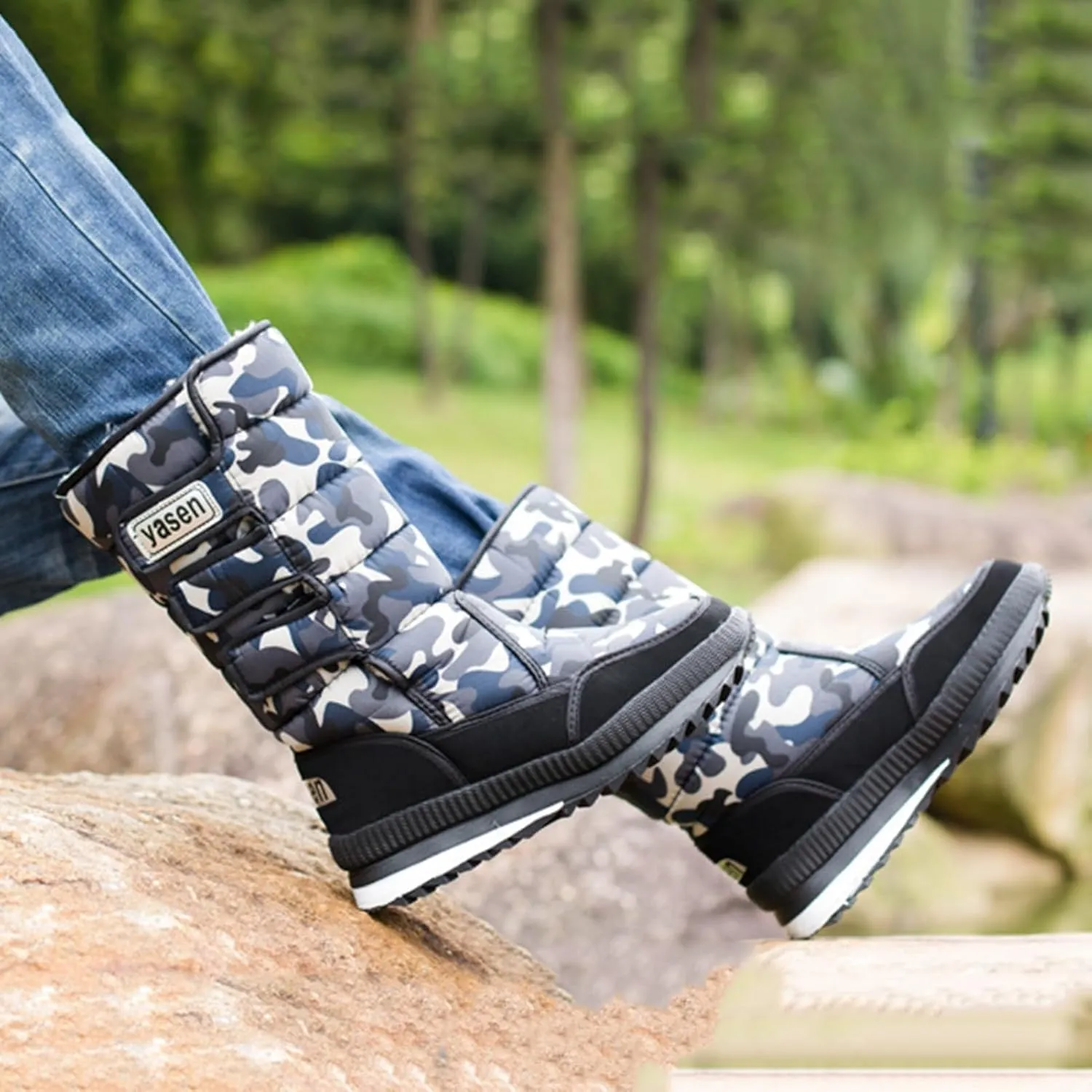 Mens Winter Boots Waterproof Insulated,High Top Comfortable Cold-Weather Snow Boots for Men,Hiking Warm Platform Snow Boots,Slip Resistant