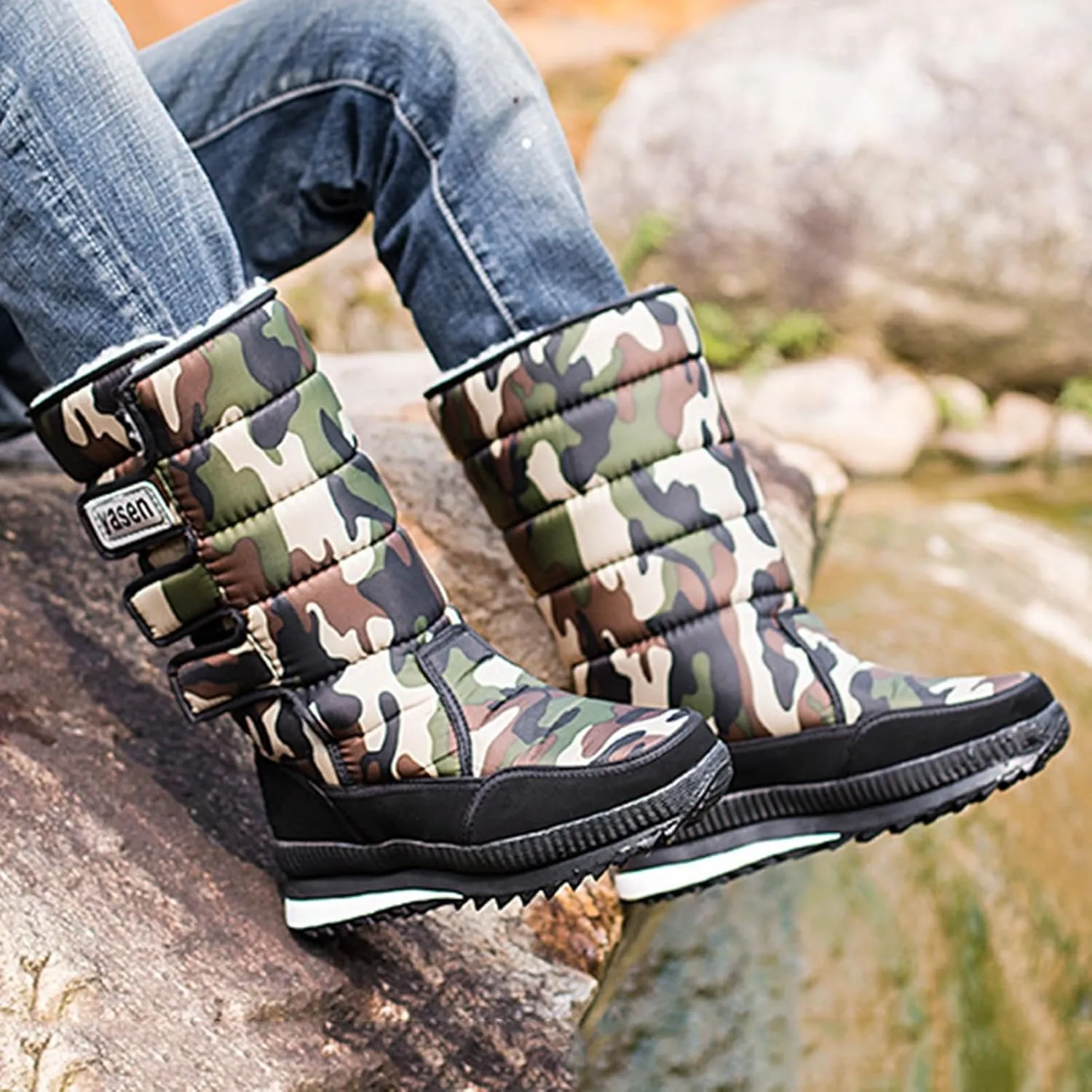 Mens Winter Boots Waterproof Insulated,High Top Comfortable Cold-Weather Snow Boots for Men,Hiking Warm Platform Snow Boots,Slip Resistant