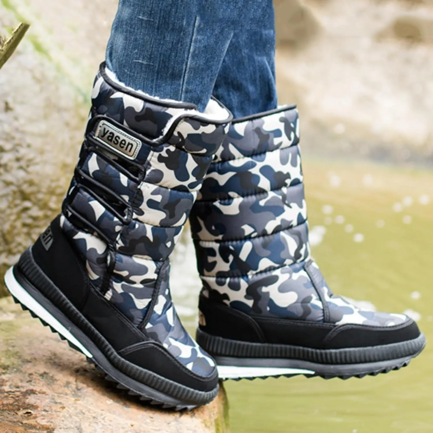Mens Winter Boots Waterproof Insulated,High Top Comfortable Cold-Weather Snow Boots for Men,Hiking Warm Platform Snow Boots,Slip Resistant