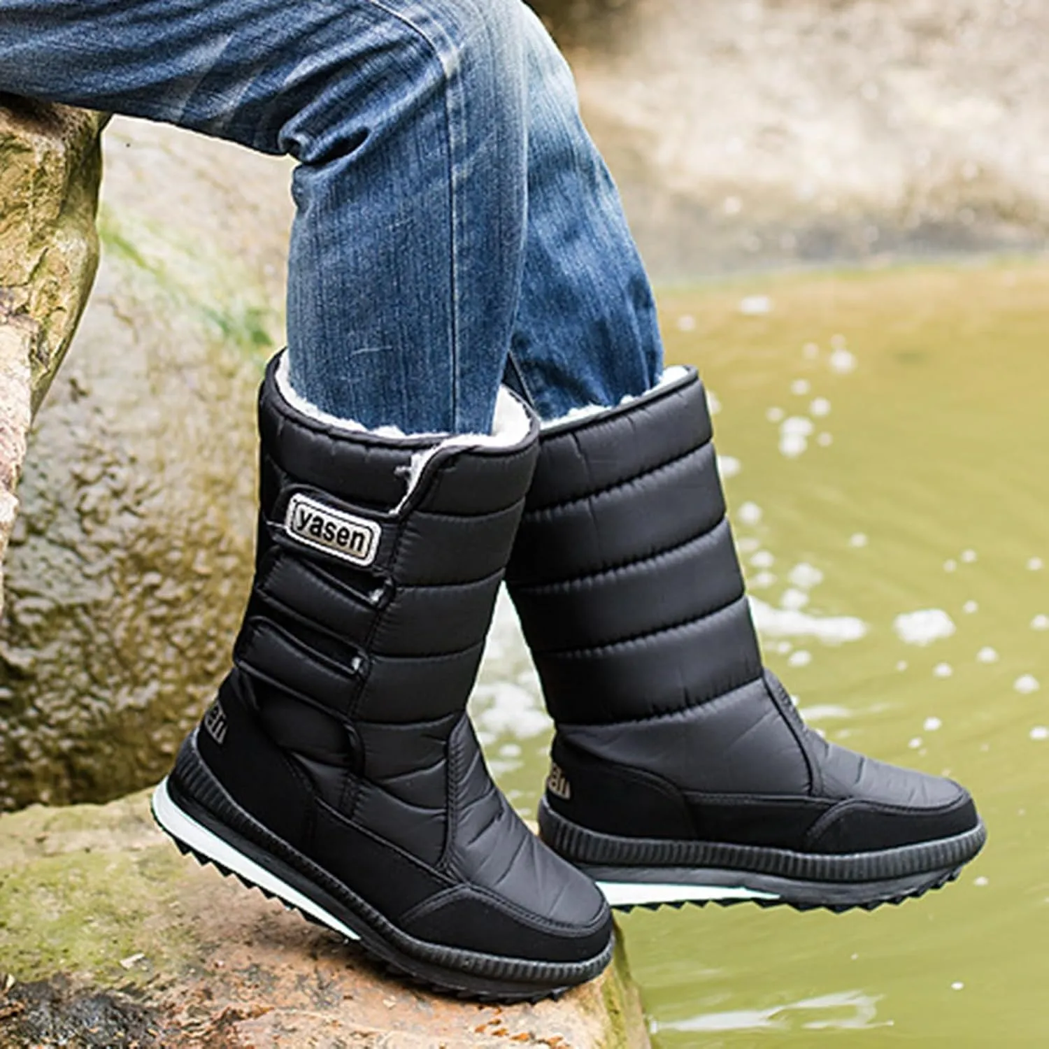Mens Winter Boots Waterproof Insulated,High Top Comfortable Cold-Weather Snow Boots for Men,Hiking Warm Platform Snow Boots,Slip Resistant