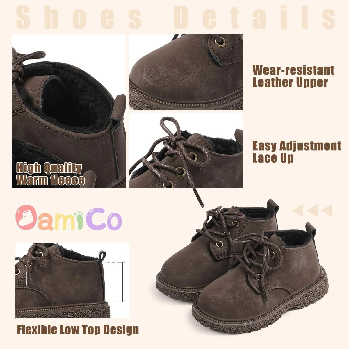 Oamico Toddler Boys Girls Hiking Boots Little Kid Work Boots Outdoor Non Slip Lace Up Winter Snow Ankle Boots